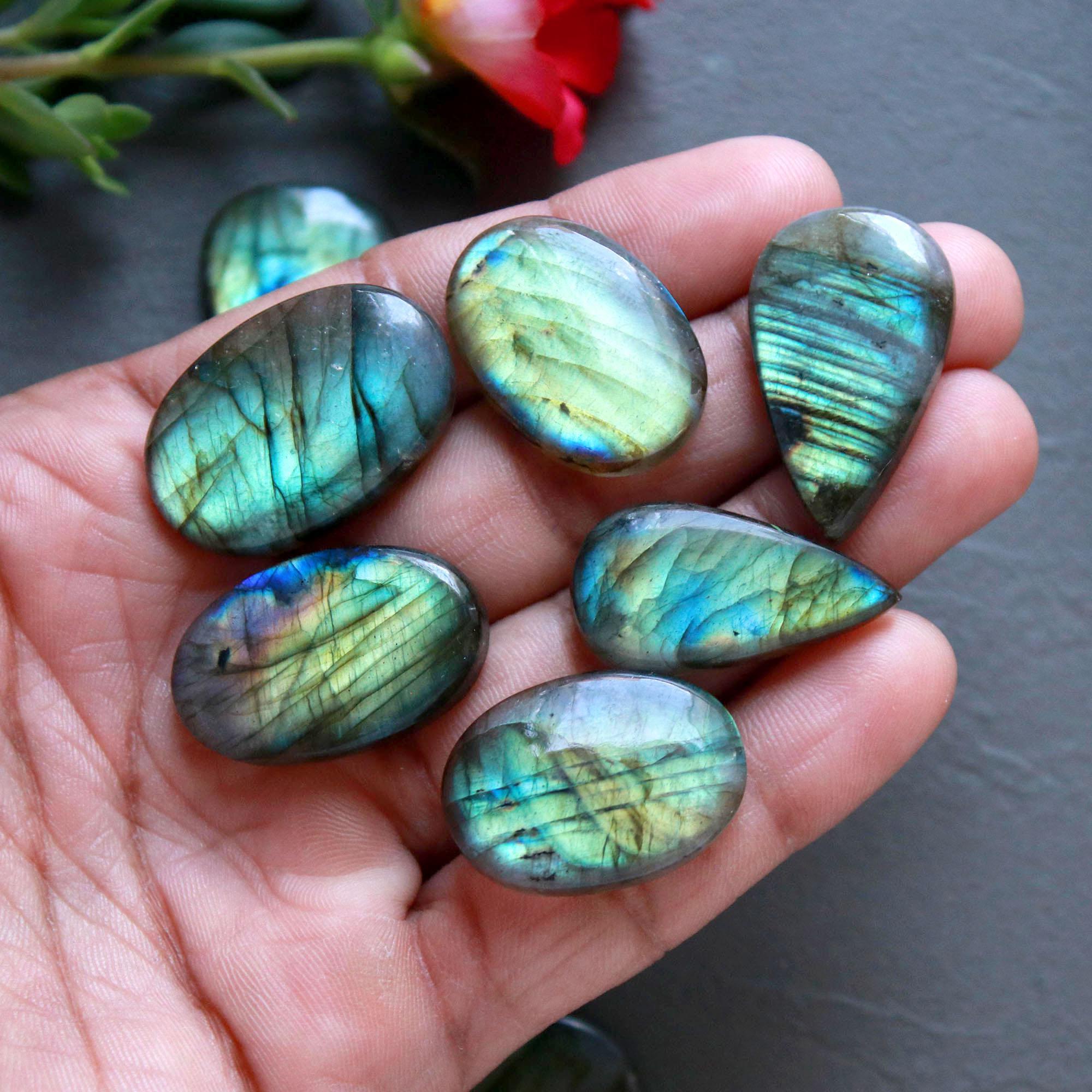 11Pcs 224Ct Natural Labradorite Cabochon Loose Gemstone Lot Craft Supplies For Silver Jewelry Making For Women 30x14 14x14mm 16558