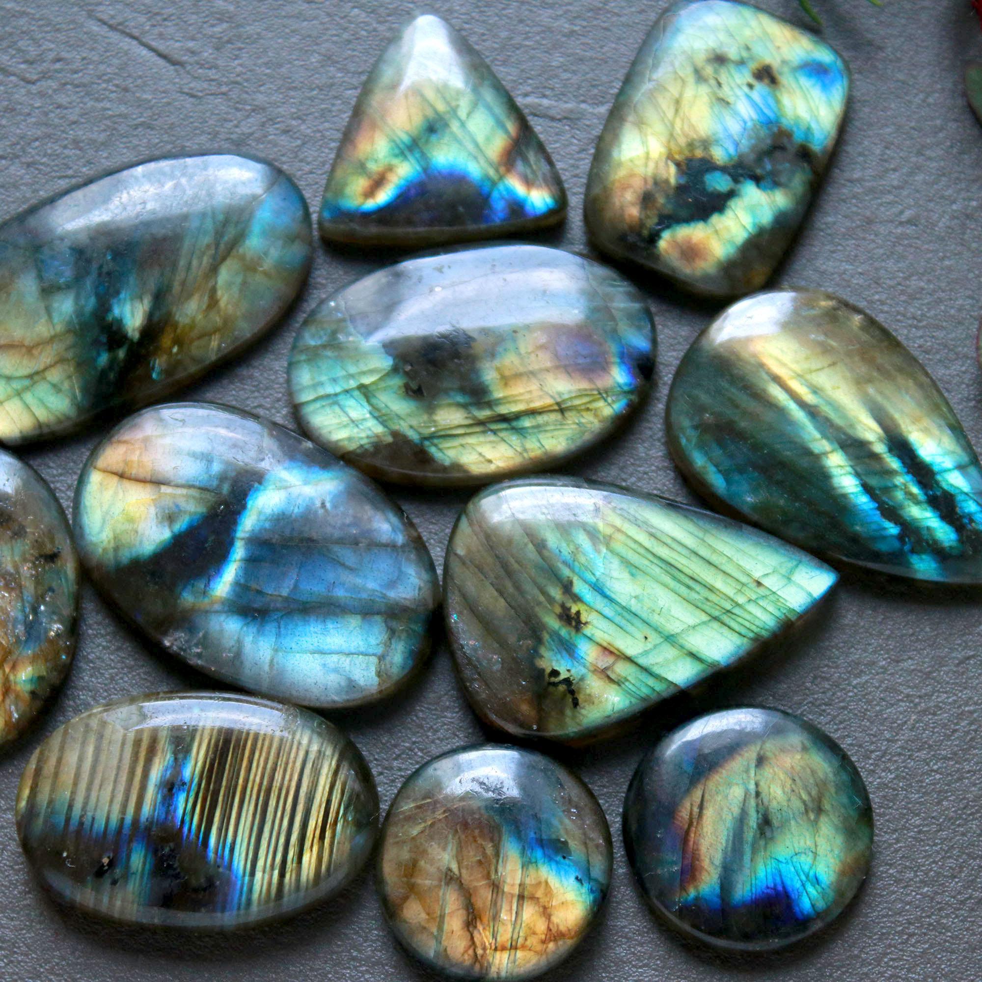 11Pcs 182Ct Natural Labradorite Cabochon Loose Gemstone Lot Craft Supplies For Silver Jewelry Making For Women 30x15 15x15mm 16559