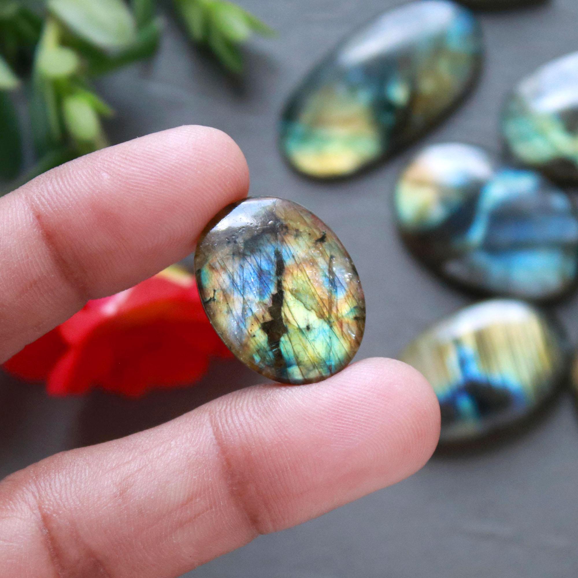 11Pcs 182Ct Natural Labradorite Cabochon Loose Gemstone Lot Craft Supplies For Silver Jewelry Making For Women 30x15 15x15mm 16559