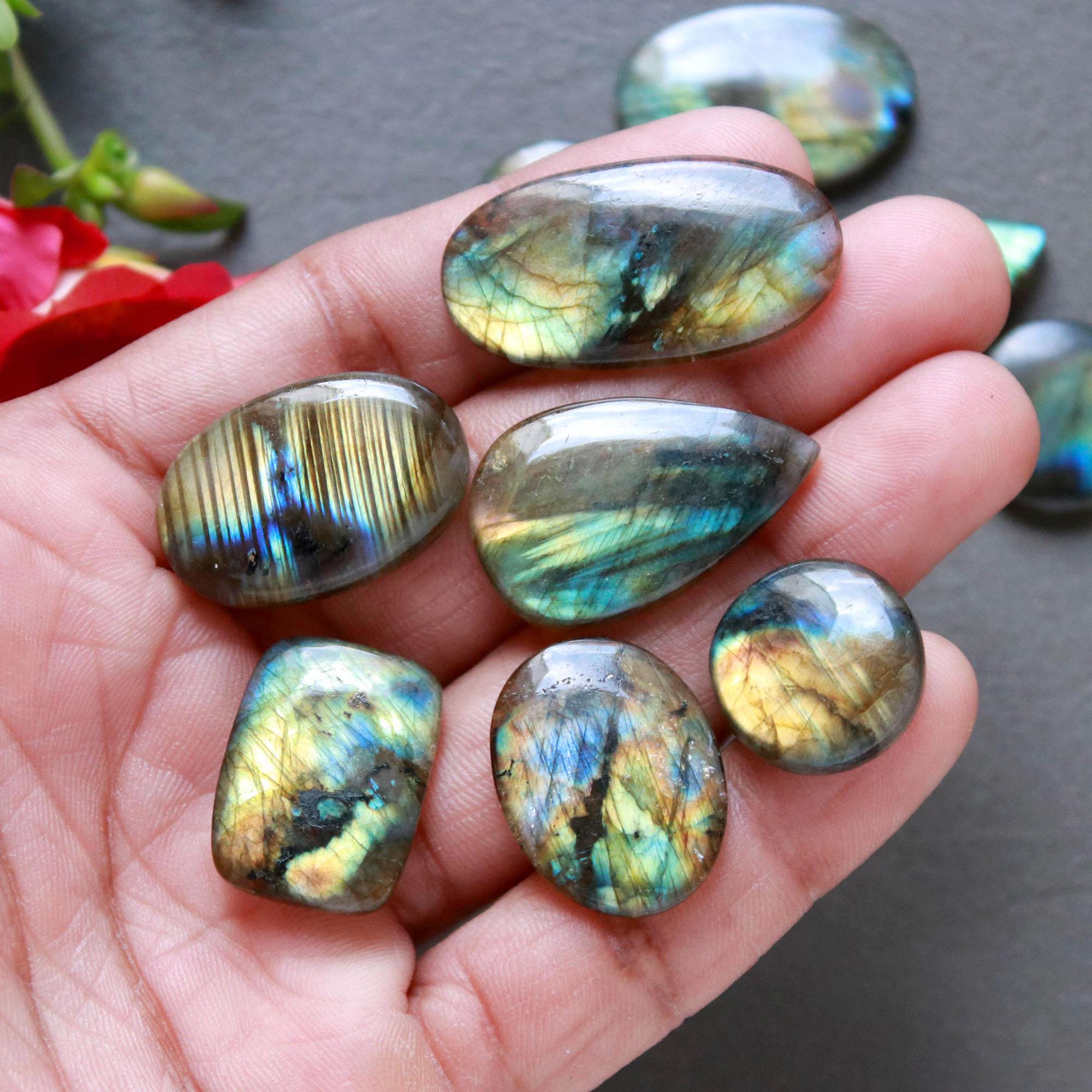 11Pcs 182Ct Natural Labradorite Cabochon Loose Gemstone Lot Craft Supplies For Silver Jewelry Making For Women 30x15 15x15mm 16559