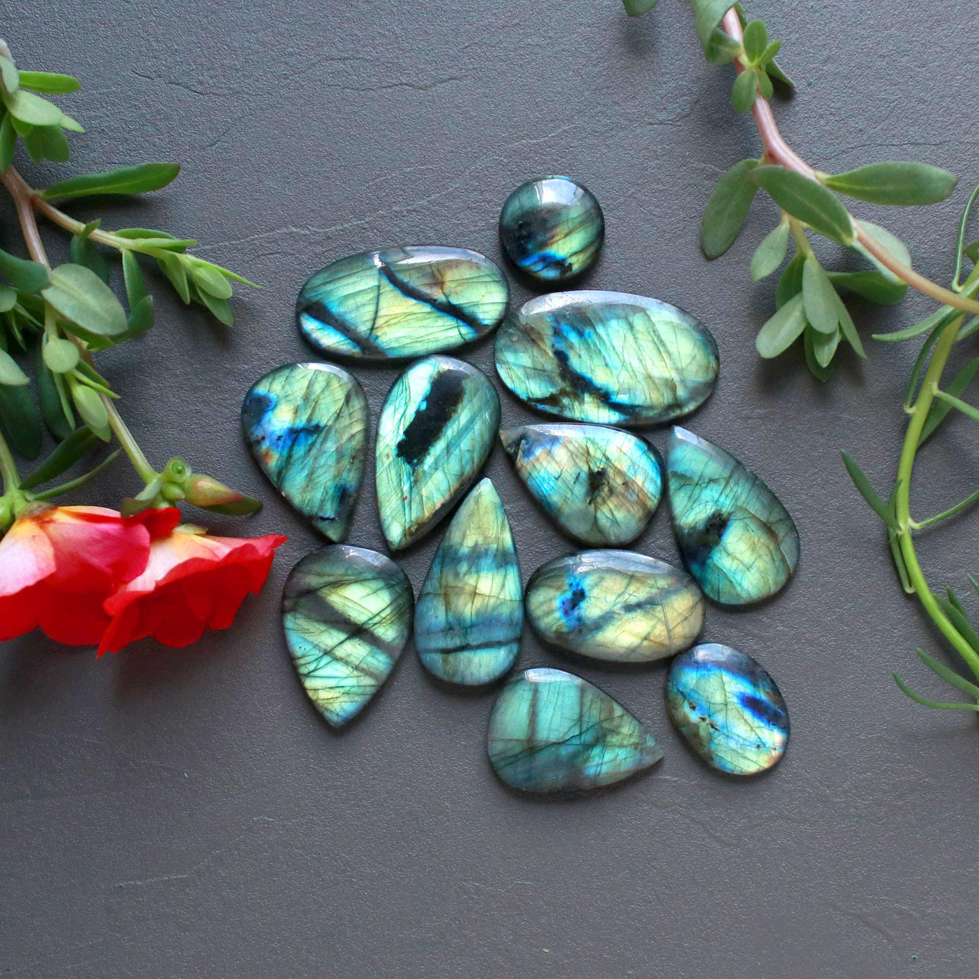 12Pcs 211Ct Natural Labradorite Cabochon Loose Gemstone Lot Craft Supplies For Silver Jewelry Making For Women 33x20 14x14mm 16560