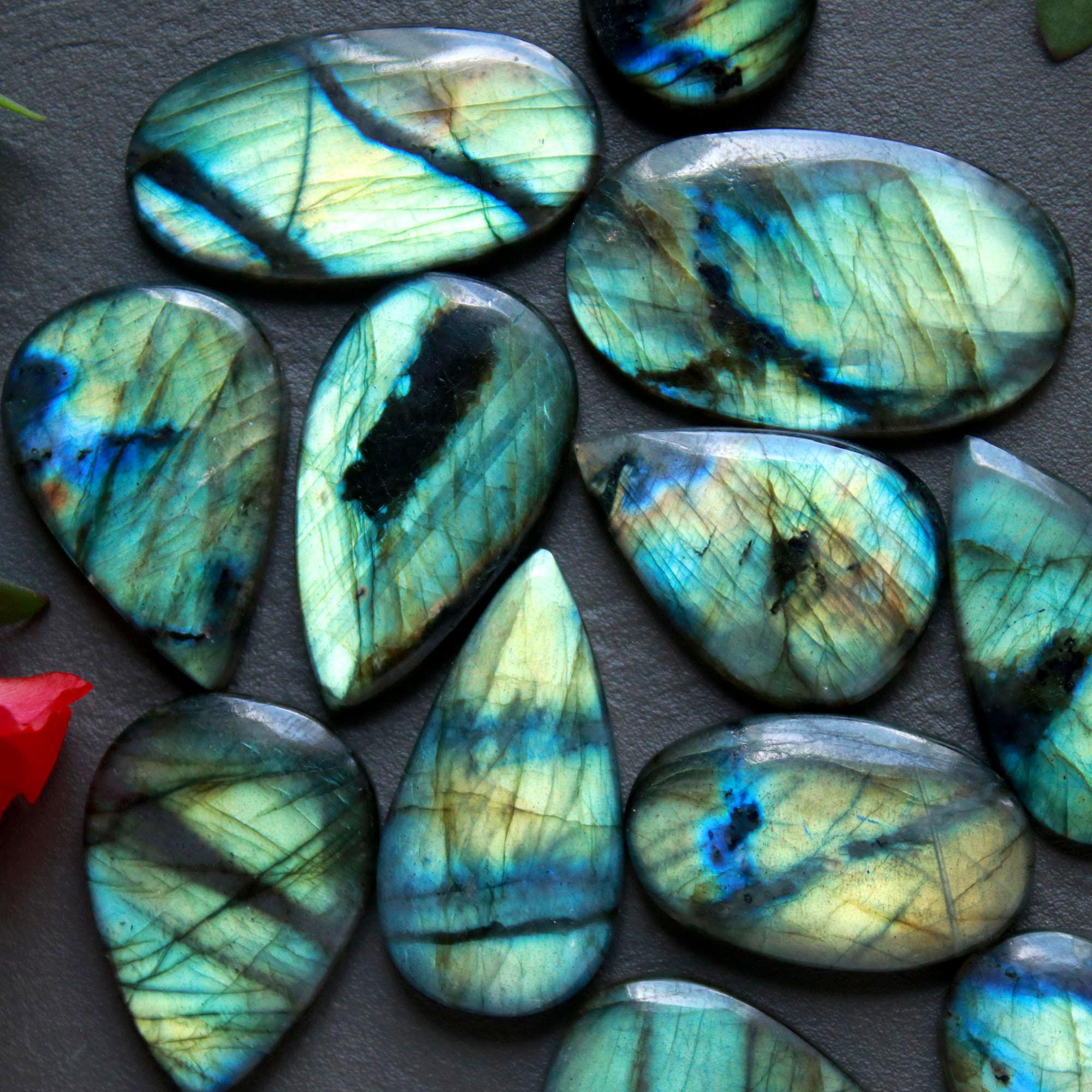 12Pcs 211Ct Natural Labradorite Cabochon Loose Gemstone Lot Craft Supplies For Silver Jewelry Making For Women 33x20 14x14mm 16560