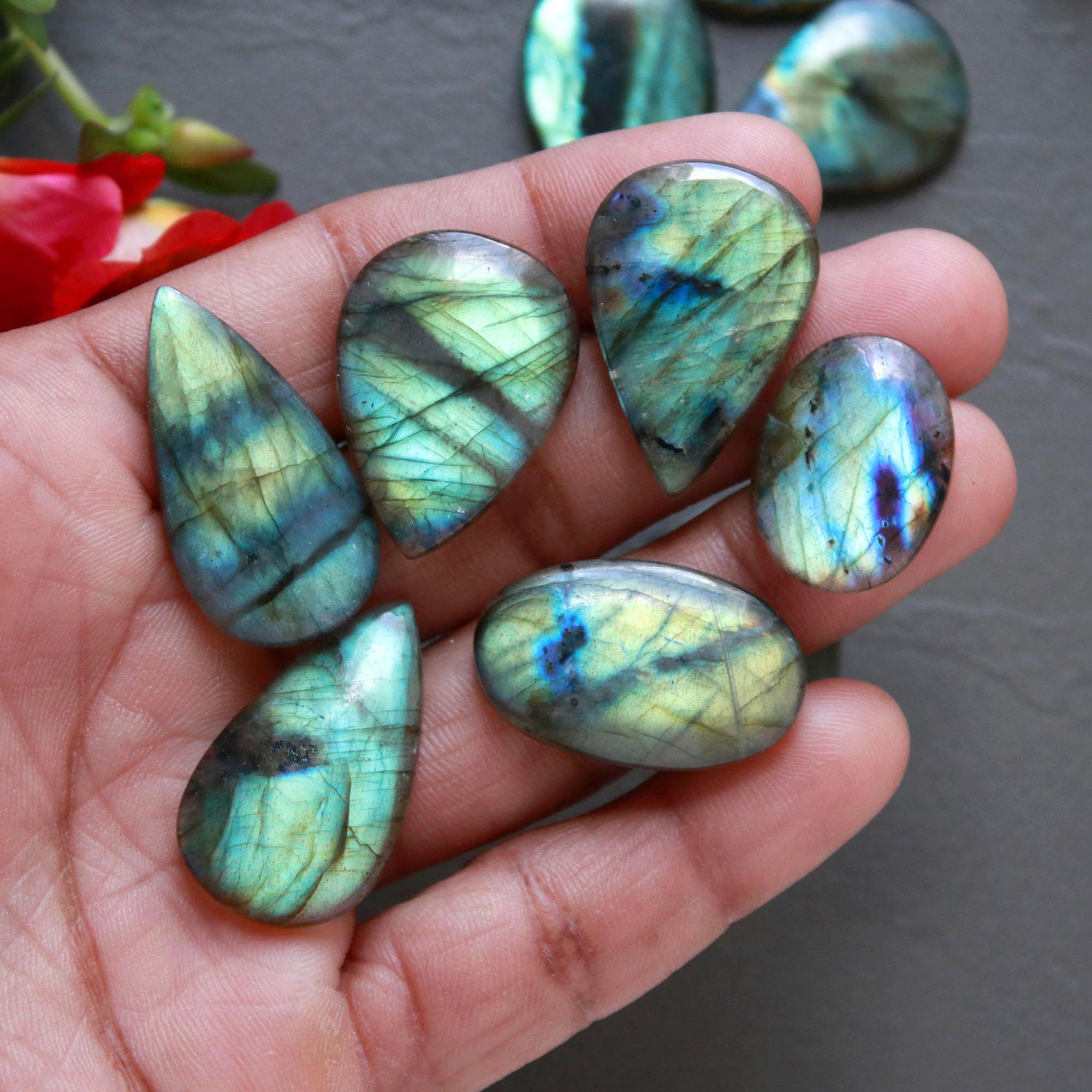 12Pcs 211Ct Natural Labradorite Cabochon Loose Gemstone Lot Craft Supplies For Silver Jewelry Making For Women 33x20 14x14mm 16560