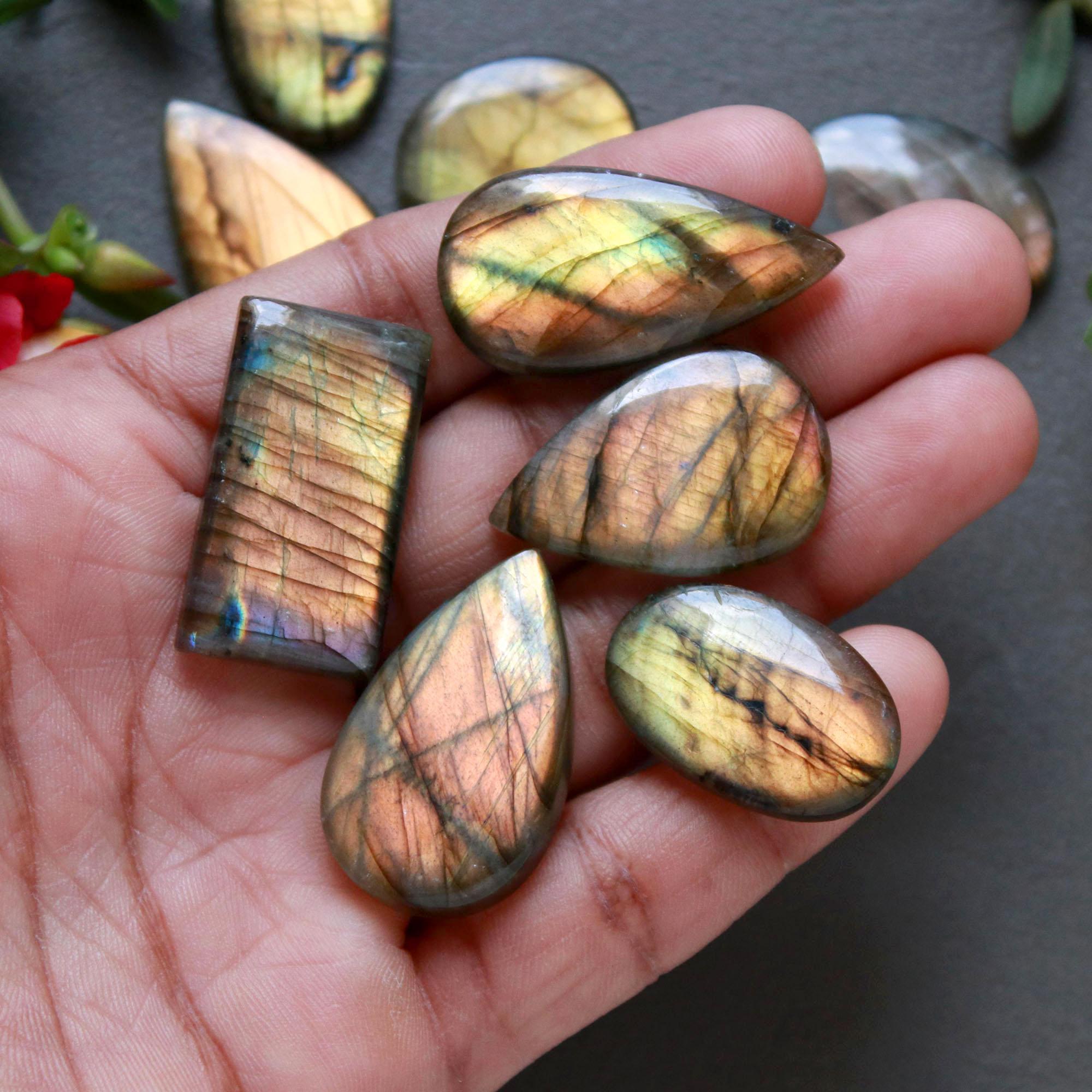 9Pcs 200Ct Natural Labradorite Cabochon Loose Gemstone Lot Craft Supplies For Silver Jewelry Making For Women 33x15 22x17mm 16561