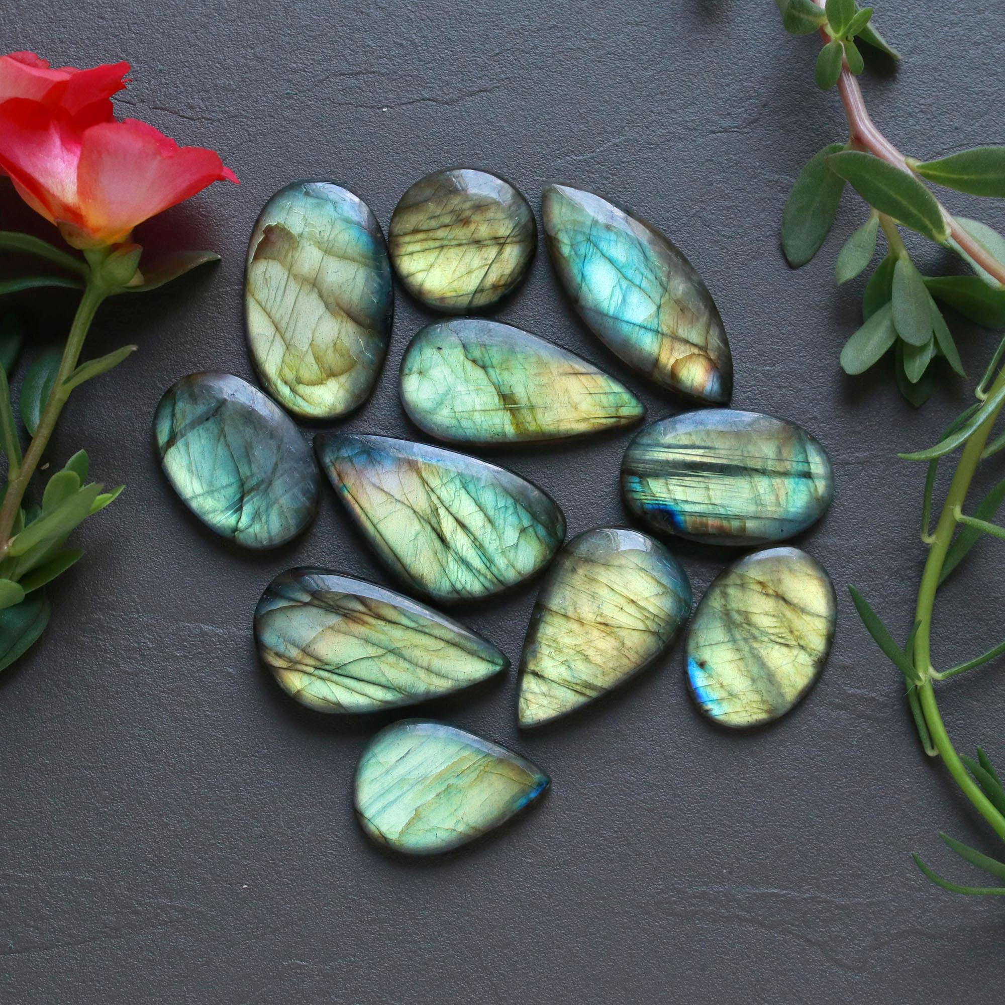 11Pcs 224Ct Natural Labradorite Cabochon Loose Gemstone Lot Craft Supplies For Silver Jewelry Making For Women 35x14 19x19mm 16562