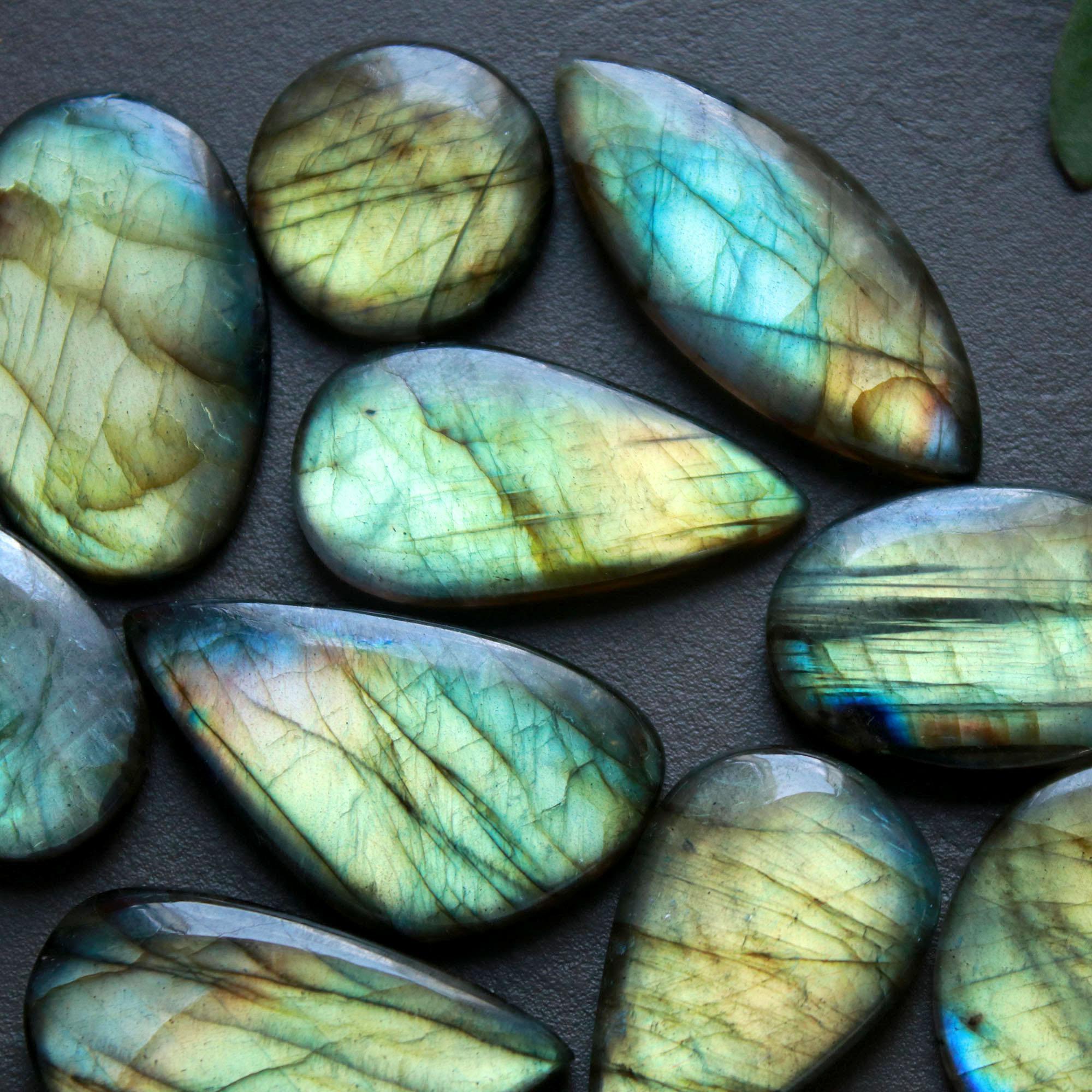 11Pcs 224Ct Natural Labradorite Cabochon Loose Gemstone Lot Craft Supplies For Silver Jewelry Making For Women 35x14 19x19mm 16562