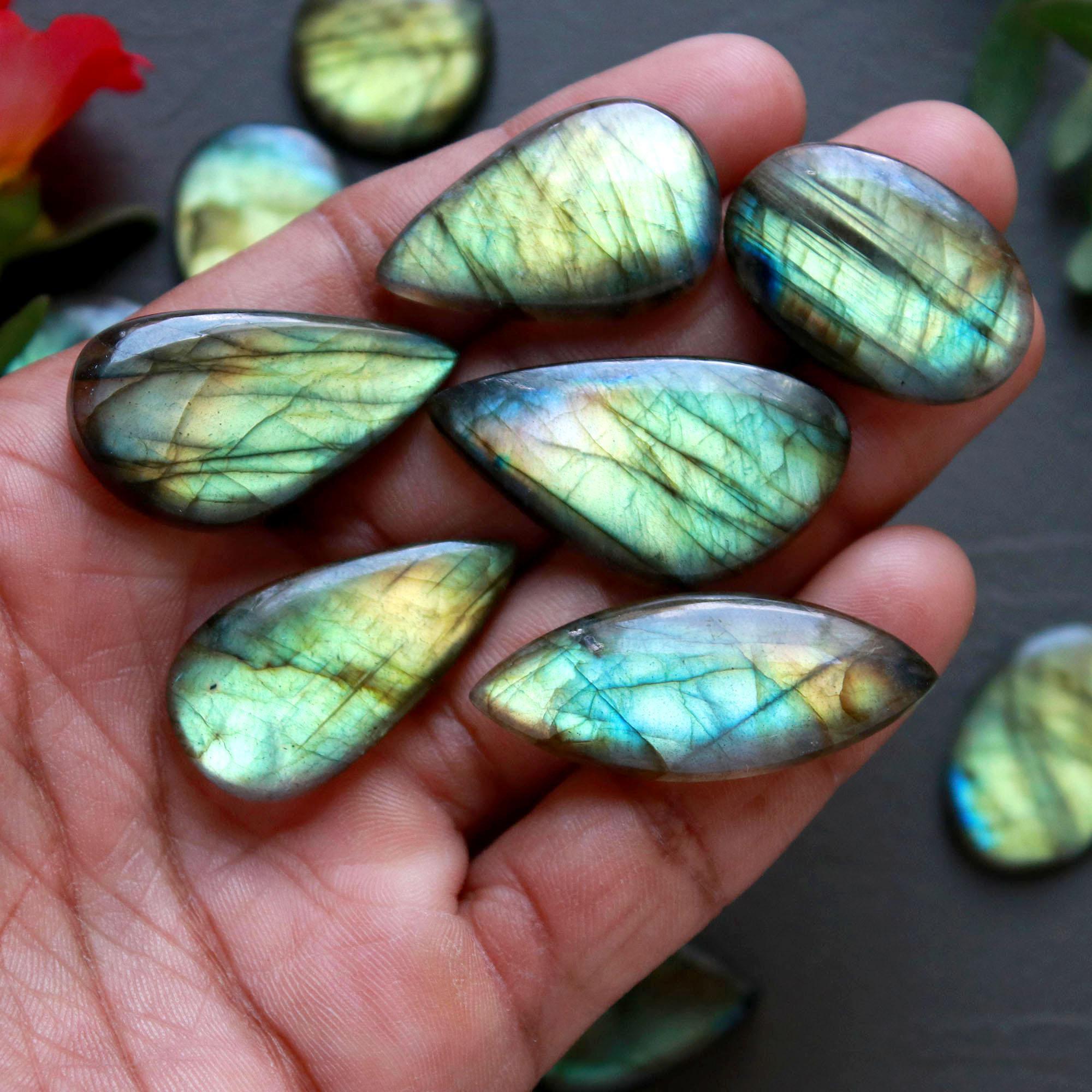 11Pcs 224Ct Natural Labradorite Cabochon Loose Gemstone Lot Craft Supplies For Silver Jewelry Making For Women 35x14 19x19mm 16562