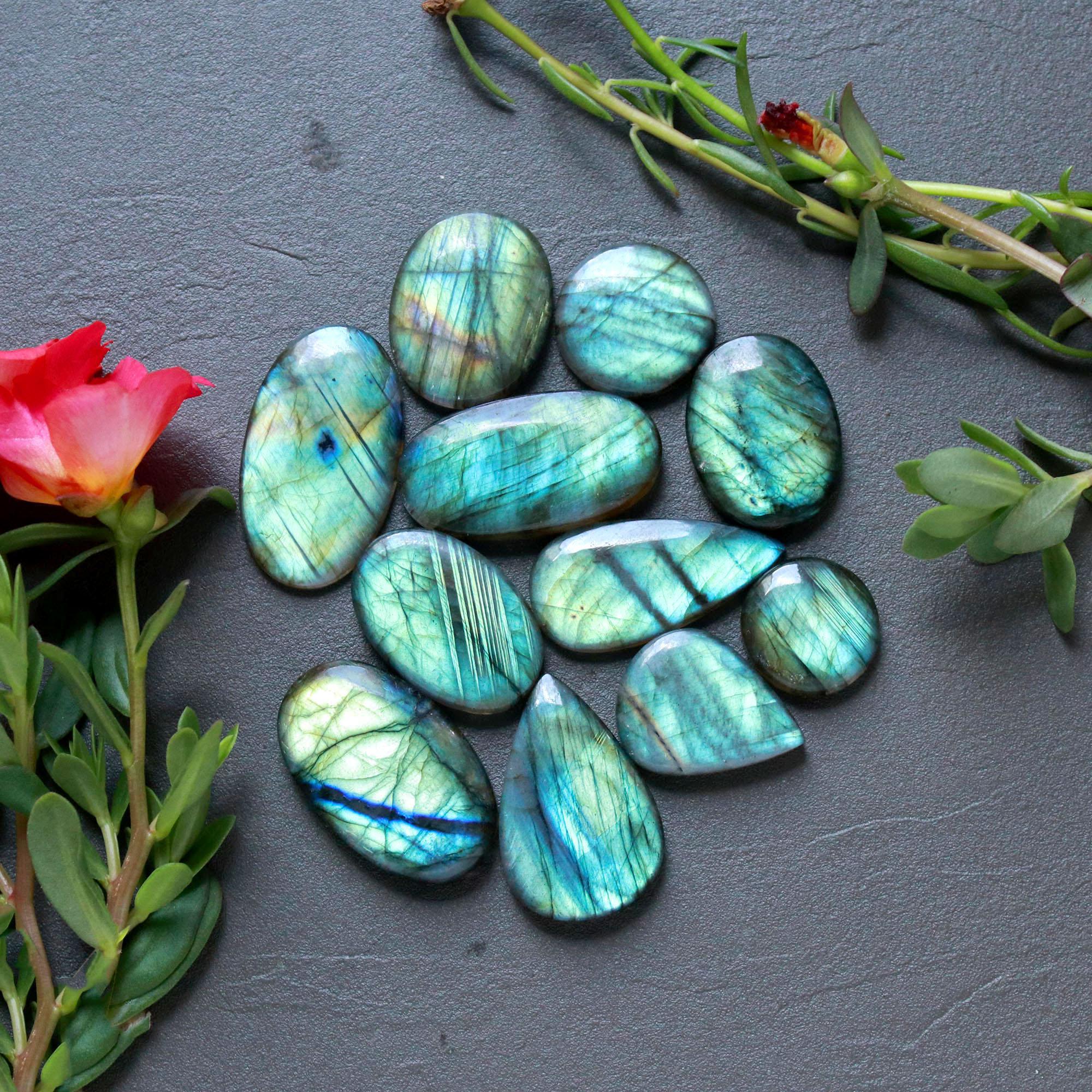 11Pcs 225Ct Natural Labradorite Cabochon Loose Gemstone Lot Craft Supplies For Silver Jewelry Making For Women 32x18 15x15mm 16563