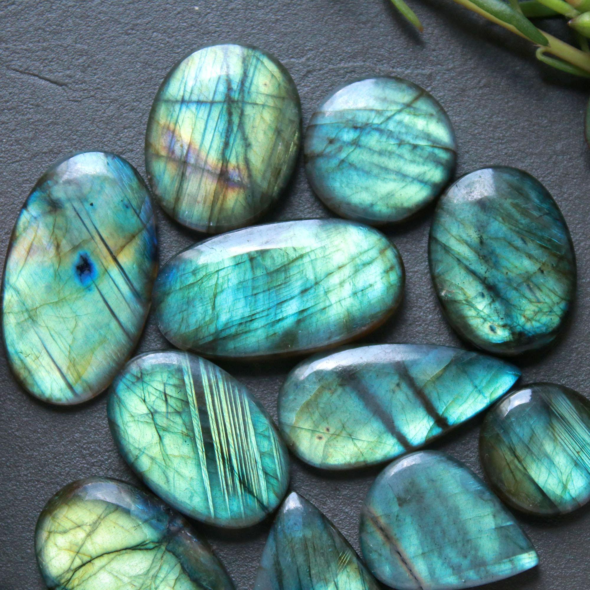 11Pcs 225Ct Natural Labradorite Cabochon Loose Gemstone Lot Craft Supplies For Silver Jewelry Making For Women 32x18 15x15mm 16563