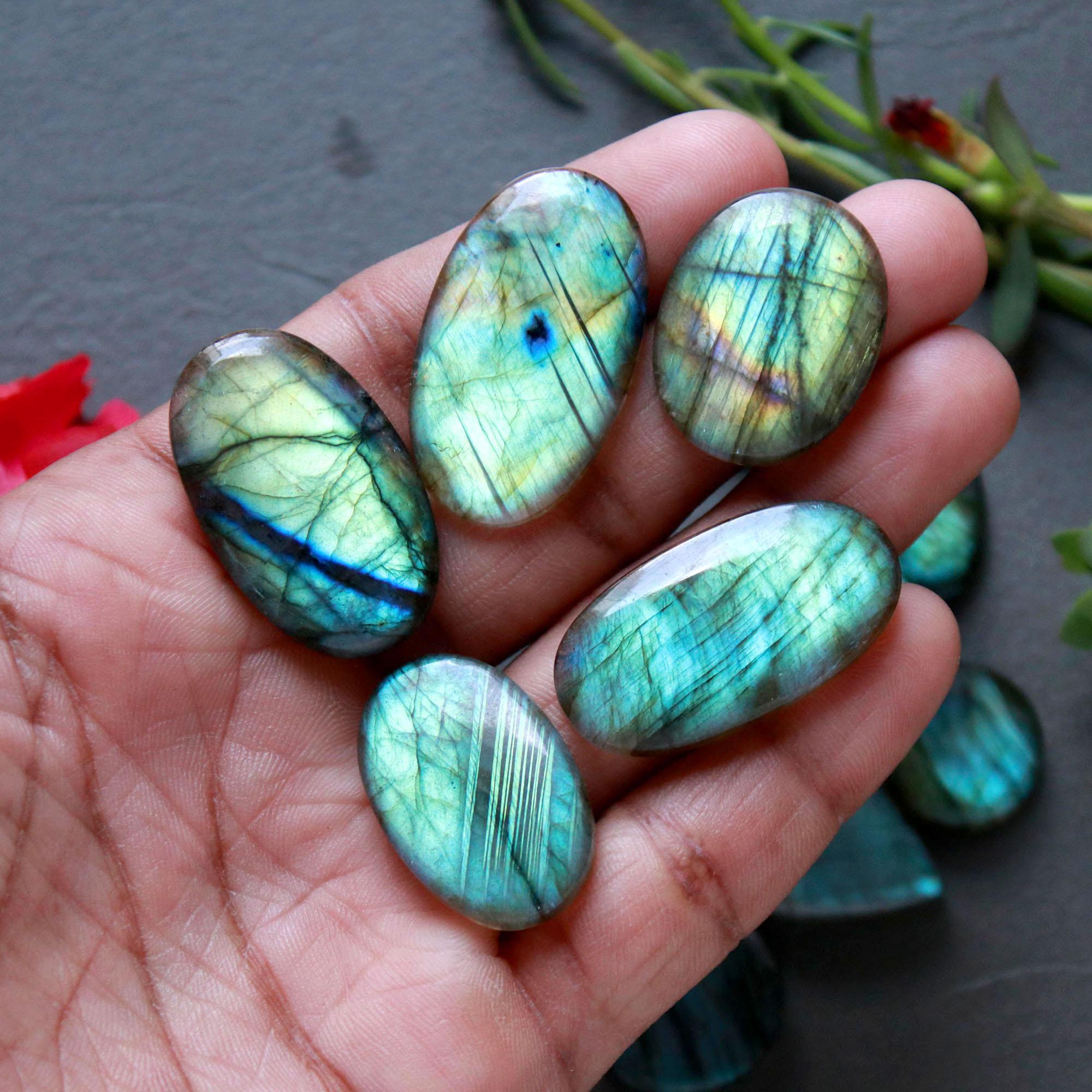 11Pcs 225Ct Natural Labradorite Cabochon Loose Gemstone Lot Craft Supplies For Silver Jewelry Making For Women 32x18 15x15mm 16563