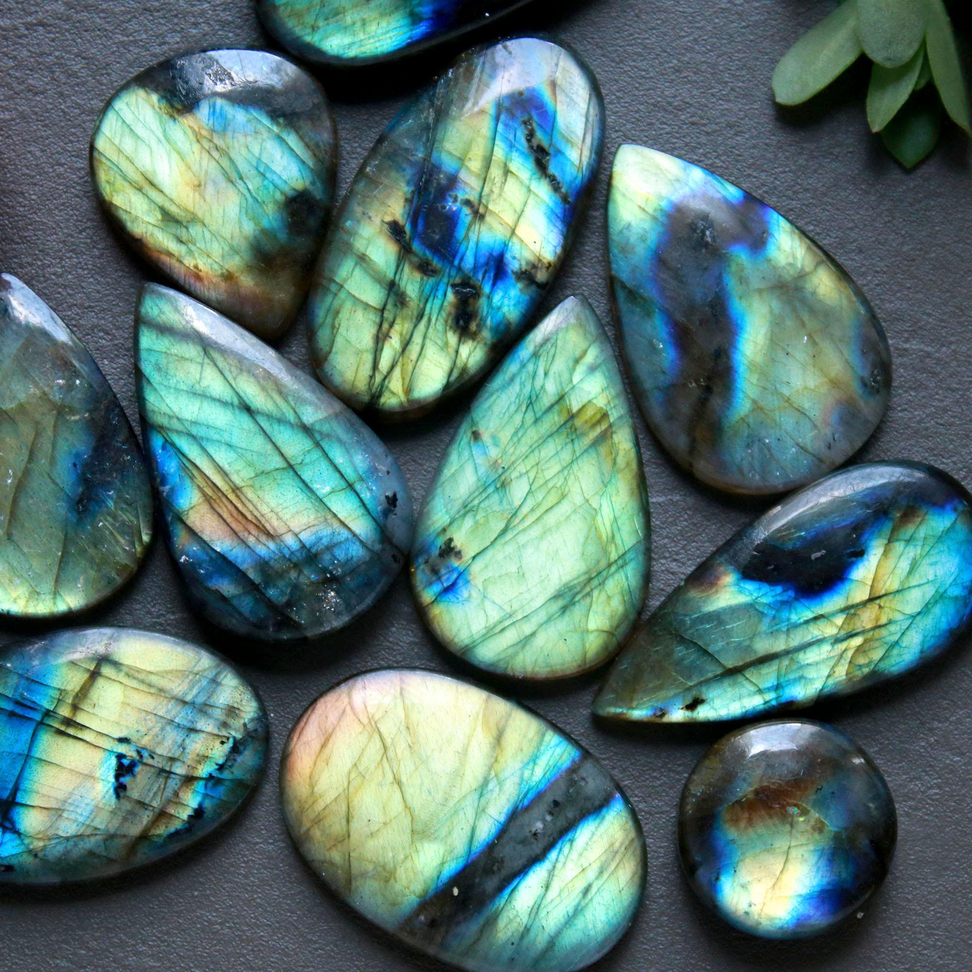 11Pcs 218Ct Natural Labradorite Cabochon Loose Gemstone Lot Craft Supplies For Silver Jewelry Making For Women 30x15 15x15mm 16564