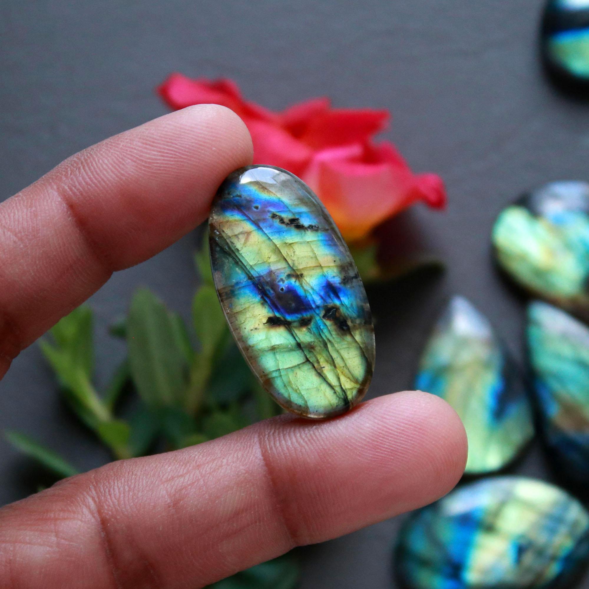 11Pcs 218Ct Natural Labradorite Cabochon Loose Gemstone Lot Craft Supplies For Silver Jewelry Making For Women 30x15 15x15mm 16564