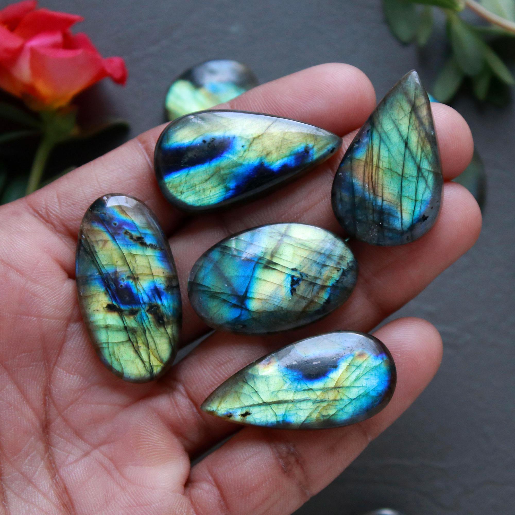 11Pcs 218Ct Natural Labradorite Cabochon Loose Gemstone Lot Craft Supplies For Silver Jewelry Making For Women 30x15 15x15mm 16564