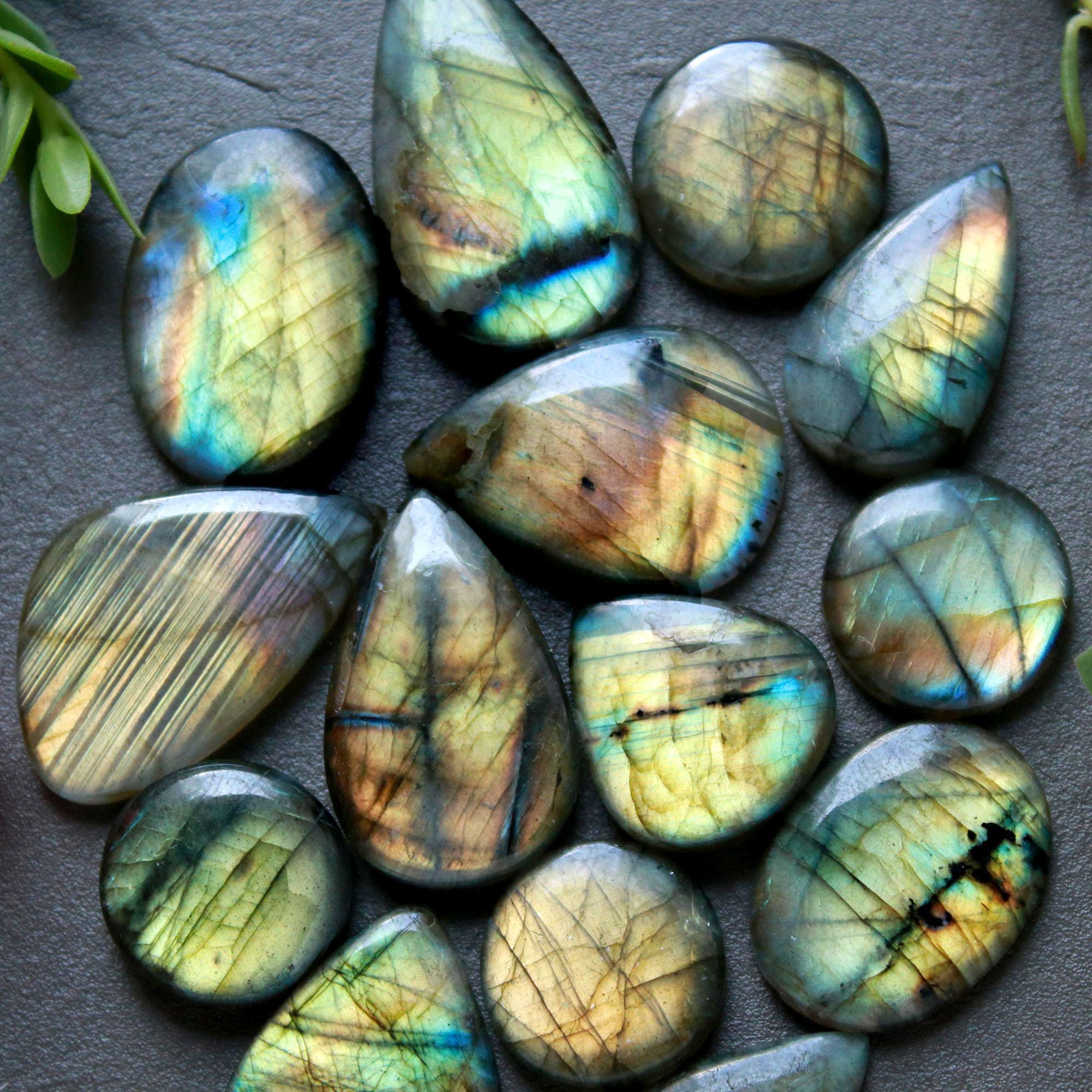 14Pcs 205Ct Natural Labradorite Cabochon Loose Gemstone Lot Craft Supplies For Silver Jewelry Making For Women 30x15 15x15mm 16565