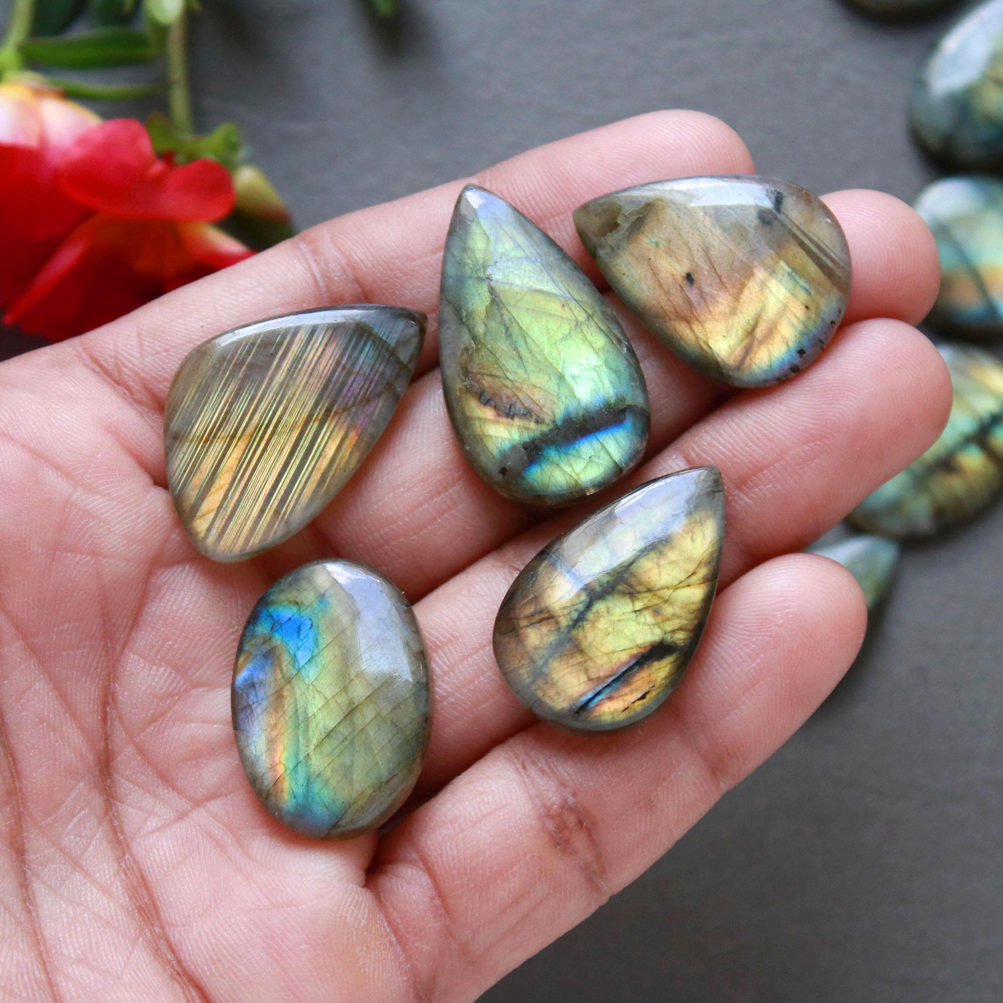 14Pcs 205Ct Natural Labradorite Cabochon Loose Gemstone Lot Craft Supplies For Silver Jewelry Making For Women 30x15 15x15mm 16565