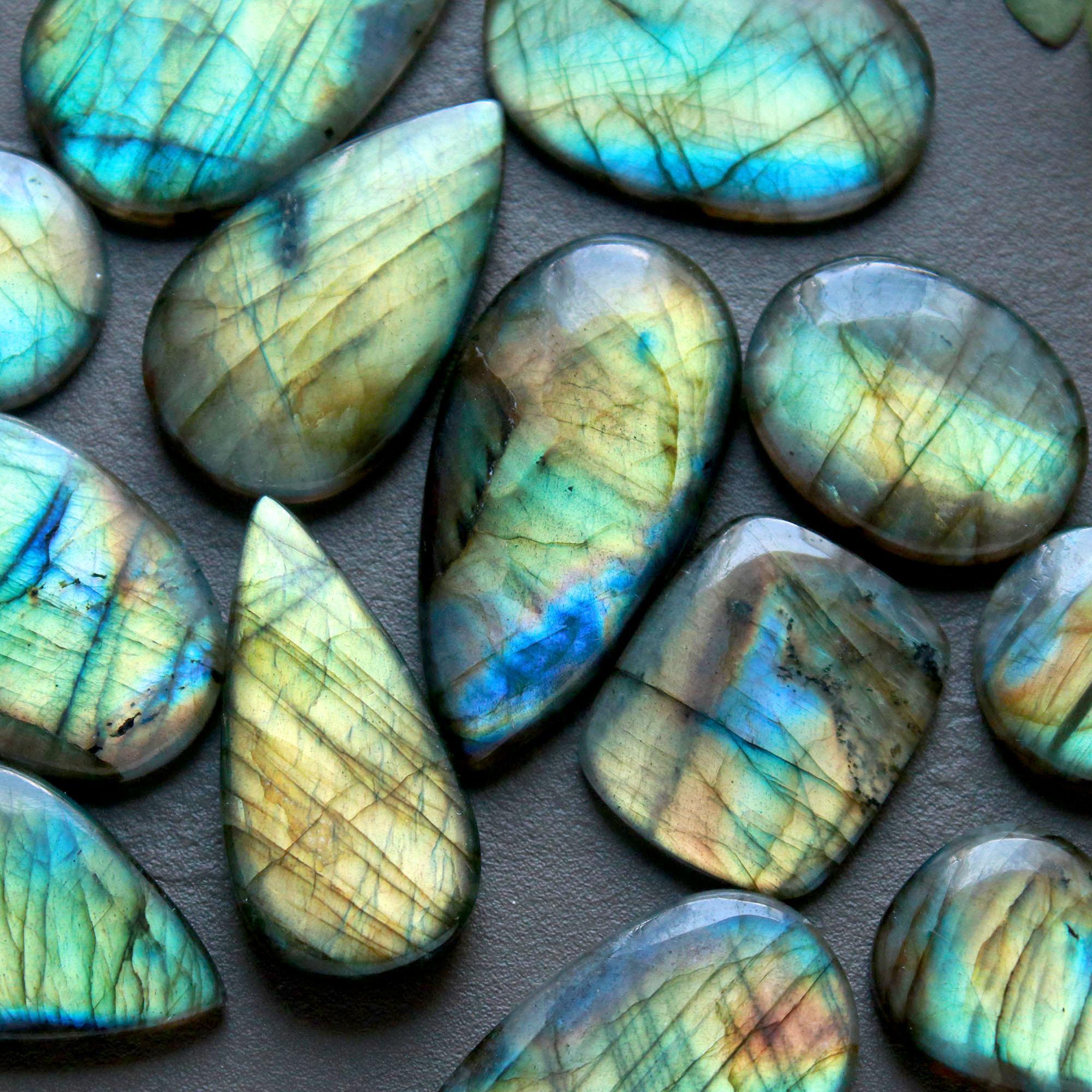 12Pcs 243Ct Natural Labradorite Cabochon Loose Gemstone Lot Craft Supplies For Silver Jewelry Making For Women 35x16 15x15mm 16566