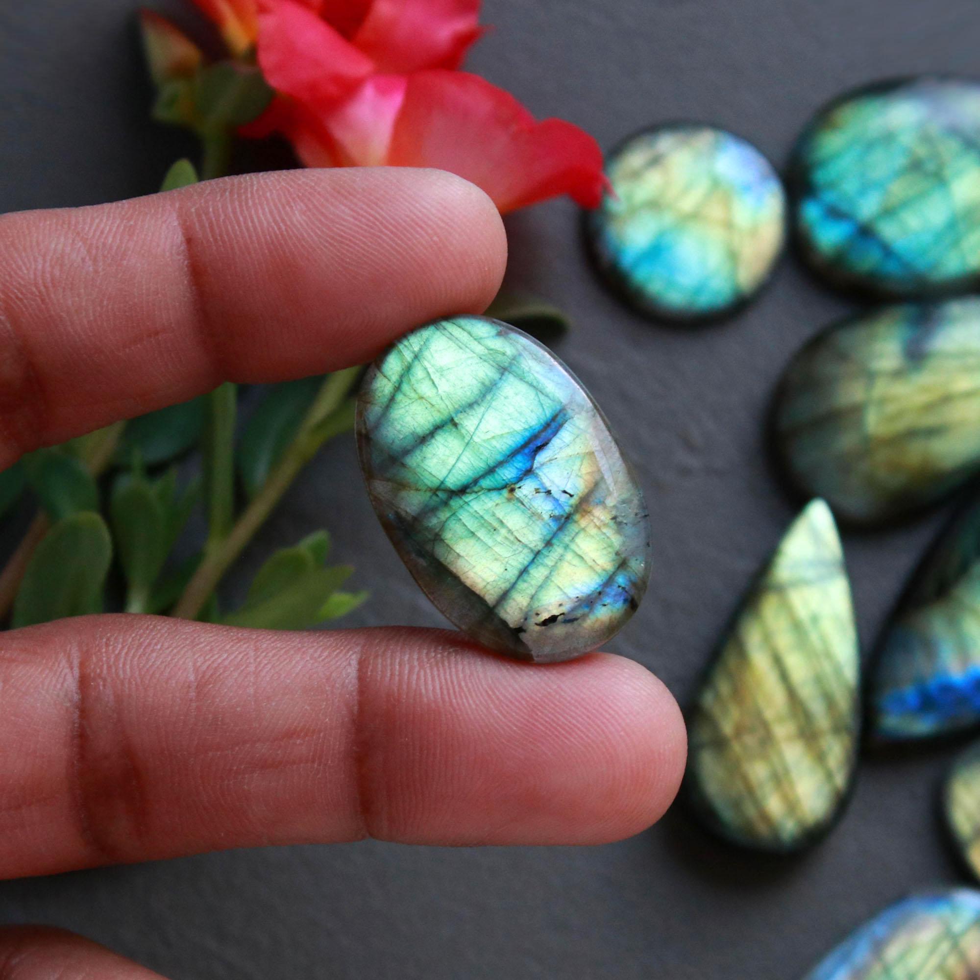 12Pcs 243Ct Natural Labradorite Cabochon Loose Gemstone Lot Craft Supplies For Silver Jewelry Making For Women 35x16 15x15mm 16566