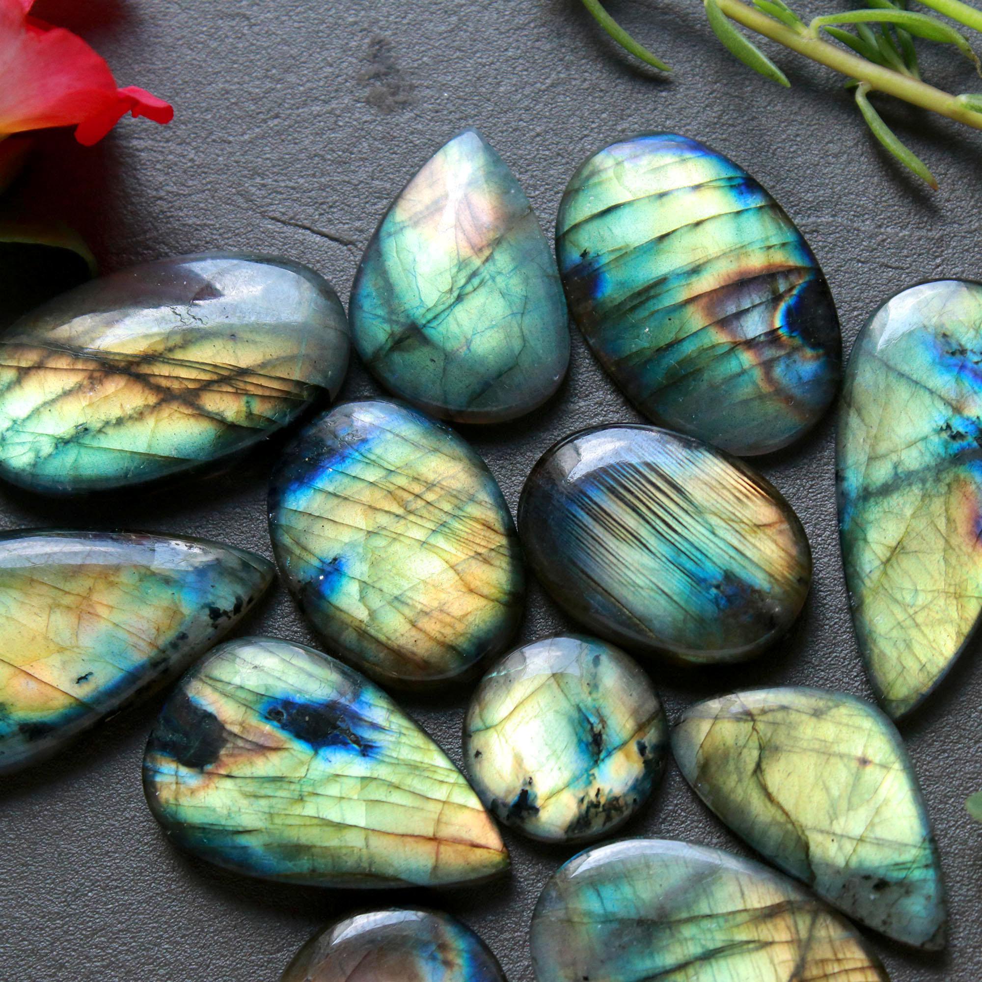 12Pcs 240Ct Natural Labradorite Cabochon Loose Gemstone Lot Craft Supplies For Silver Jewelry Making For Women 34x18 14x14mm 16567