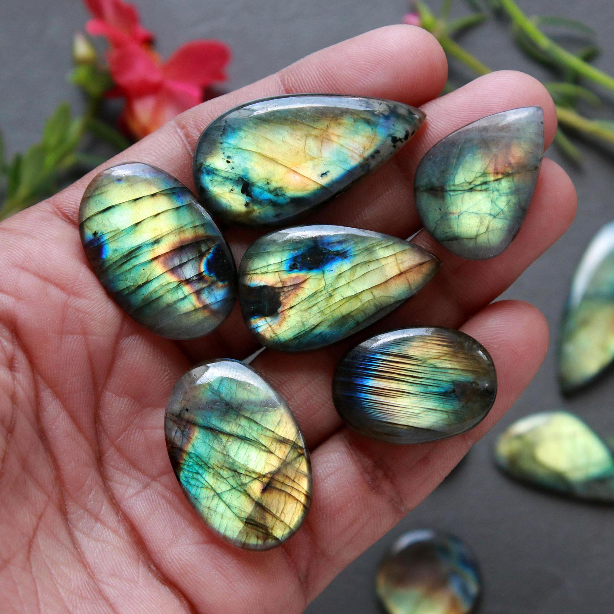 12Pcs 240Ct Natural Labradorite Cabochon Loose Gemstone Lot Craft Supplies For Silver Jewelry Making For Women 34x18 14x14mm 16567