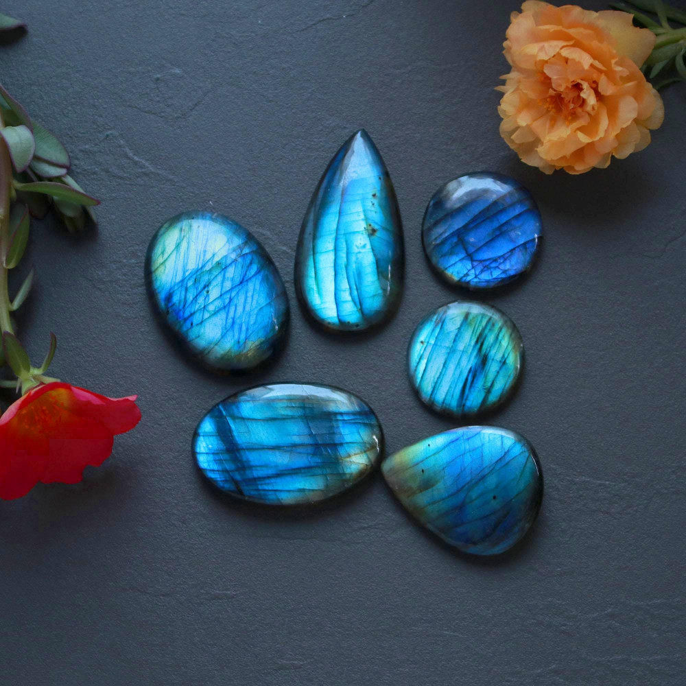 Image of 6Pcs 166Ct Natural Labradorite Mixed Shape Cabochon Loose Semi-Precious Multi Fire Crystal Gemstone Lot 35x18 20x20mm #16568