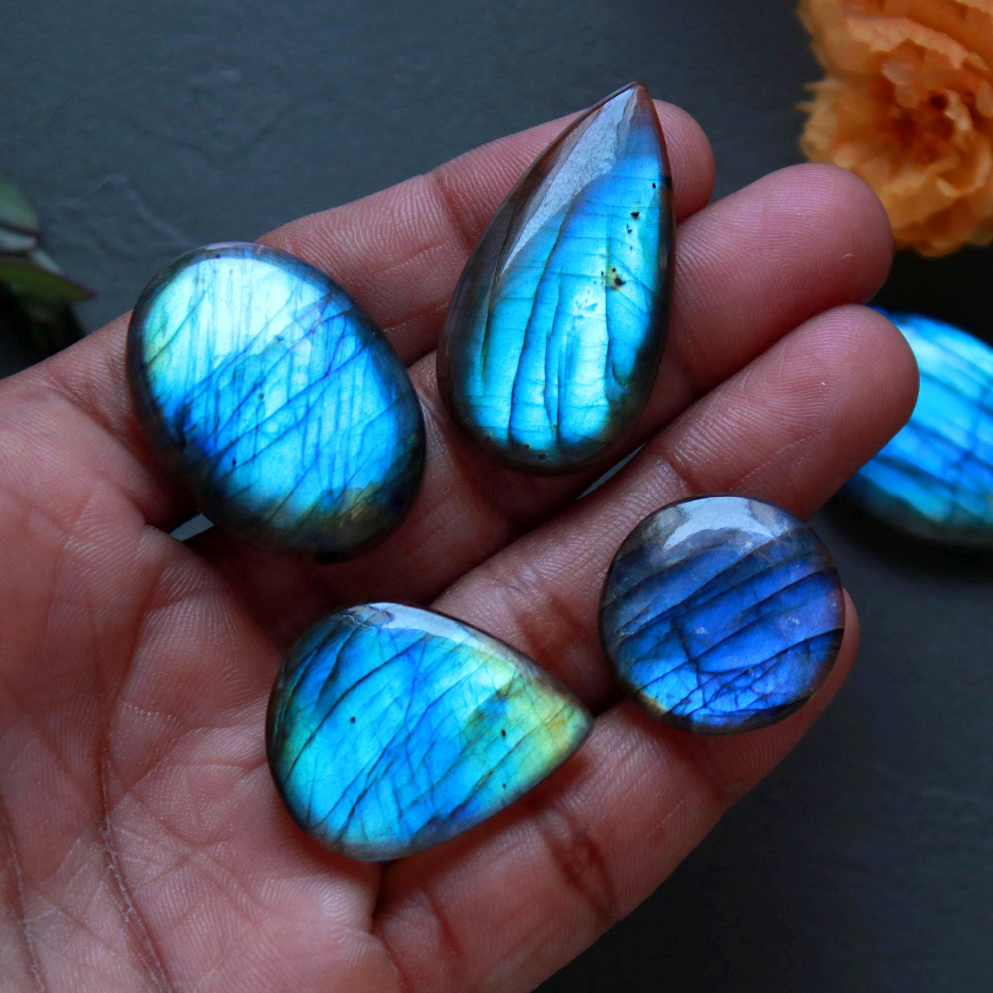 6Pcs 166Ct Natural Labradorite Mixed Shape Cabochon Loose Semi-Precious Multi Fire Crystal Gemstone Lot 35x18 20x20mm 16568