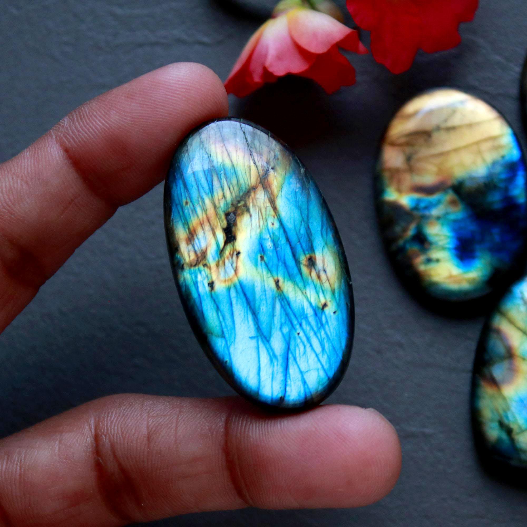 6Pcs 348Ct Natural Labradorite Mixed Shape Cabochon Loose Semi-Precious Multi Fire Crystal Gemstone Lot 43x23 32x23mm 16574