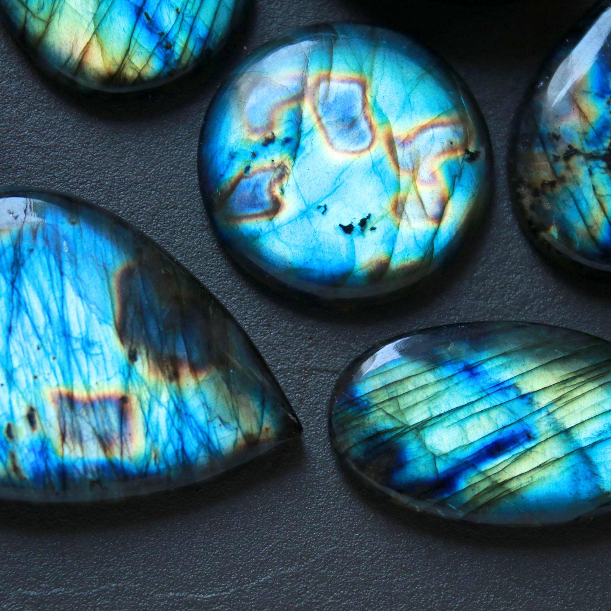 6Pcs 305Ct Natural Labradorite Mixed Shape Cabochon Loose Semi-Precious Multi Fire Crystal Gemstone Lot 42x30 27x27mm 16575