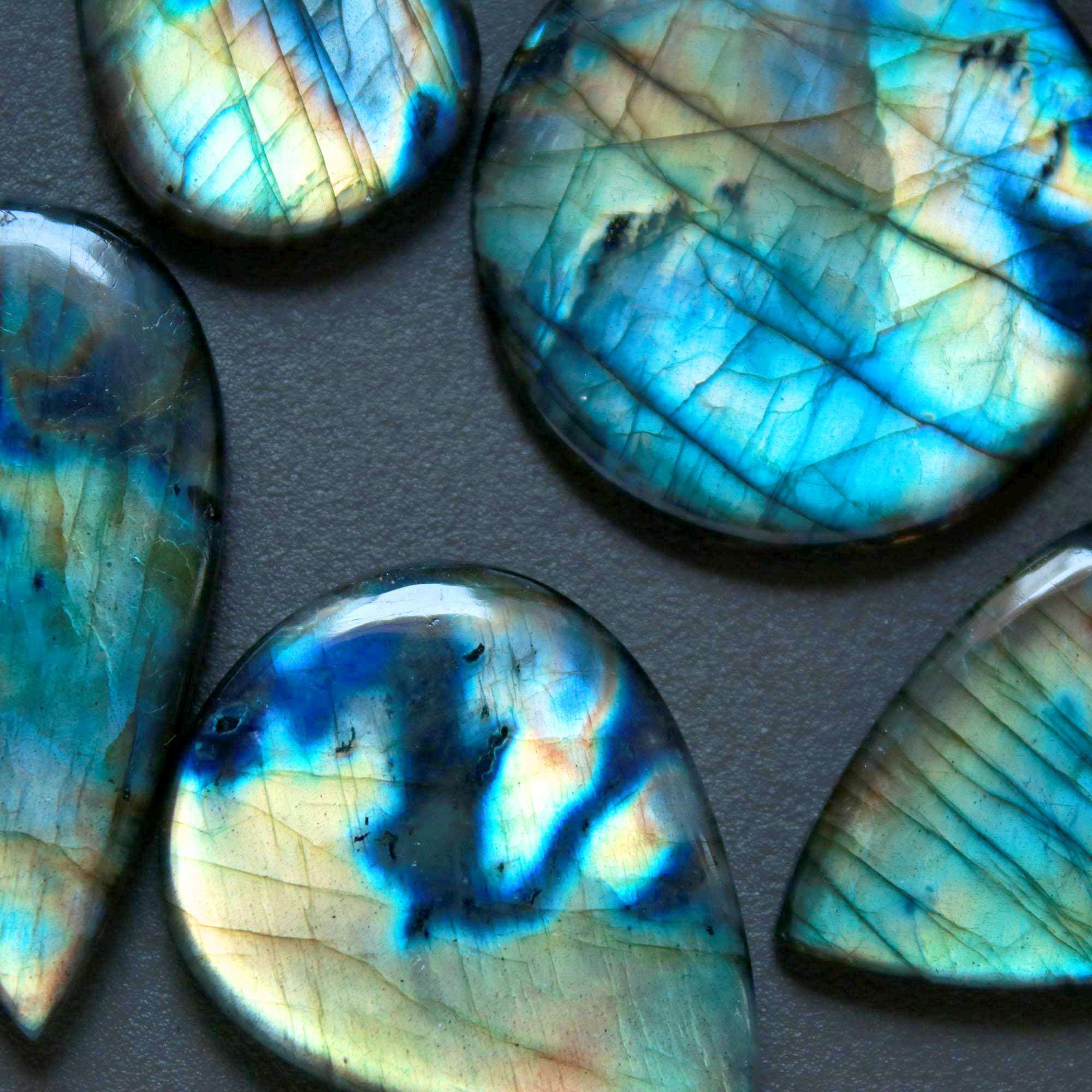 5Pcs 287Ct Natural Labradorite Mixed Shape Cabochon Loose Semi-Precious Multi Fire Crystal Gemstone Lot 38x38 34x20mm 16576