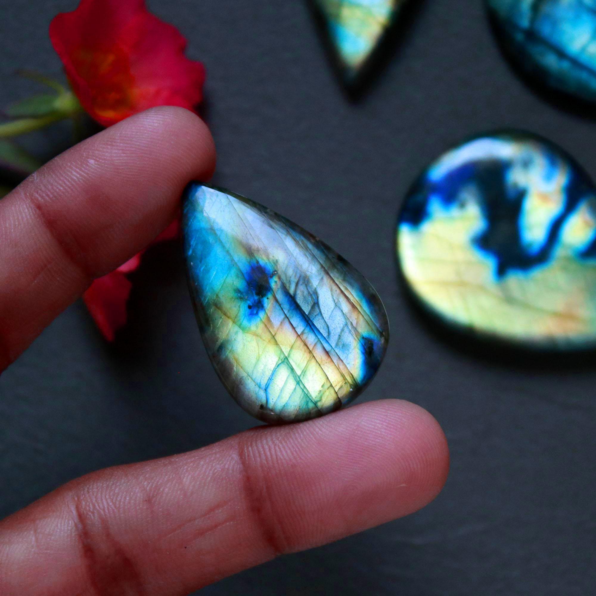 5Pcs 287Ct Natural Labradorite Mixed Shape Cabochon Loose Semi-Precious Multi Fire Crystal Gemstone Lot 38x38 34x20mm 16576