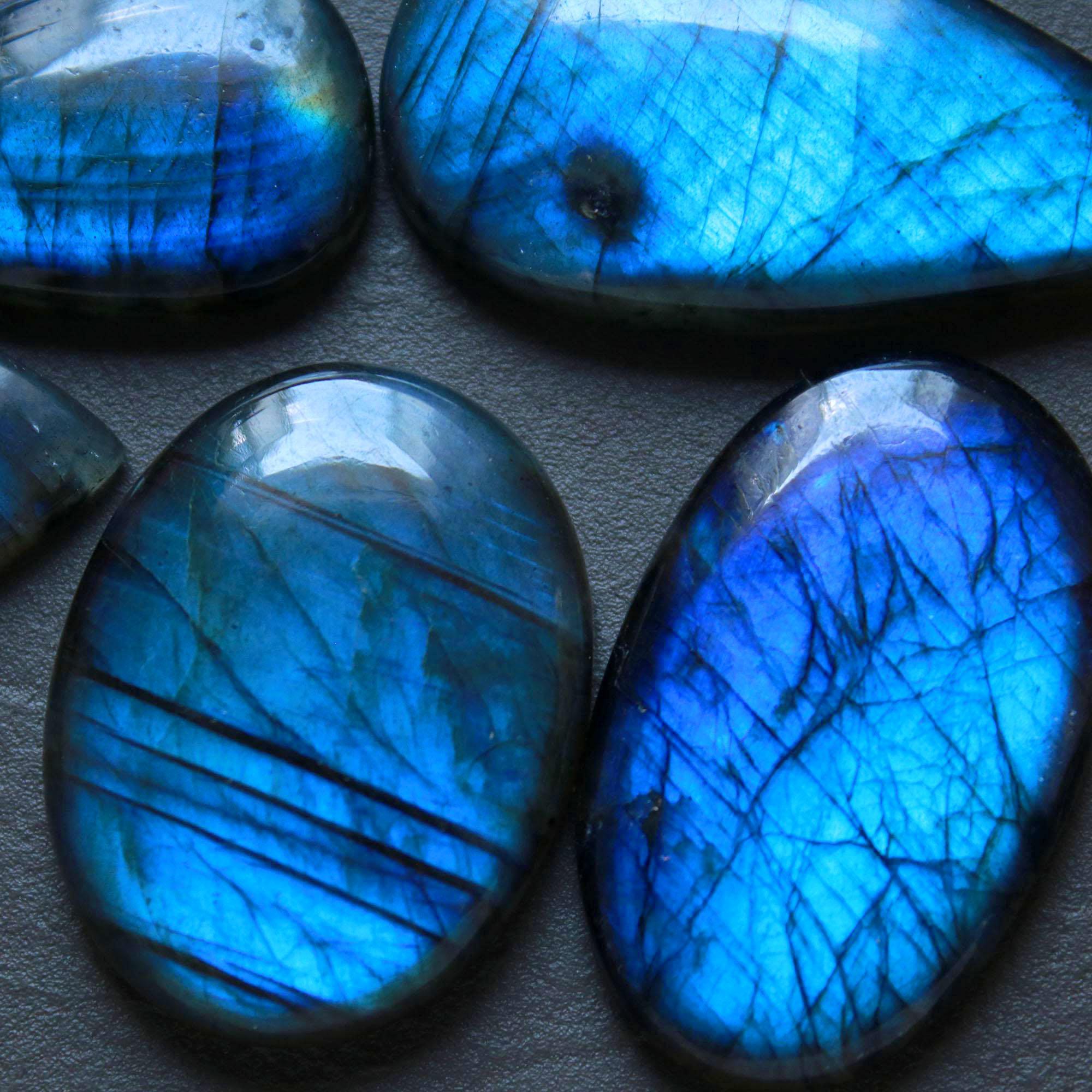 5Pcs 262Ct Natural Labradorite Mixed Shape Cabochon Loose Semi-Precious Multi Fire Crystal Gemstone Lot 46x22 27x19mm 16577