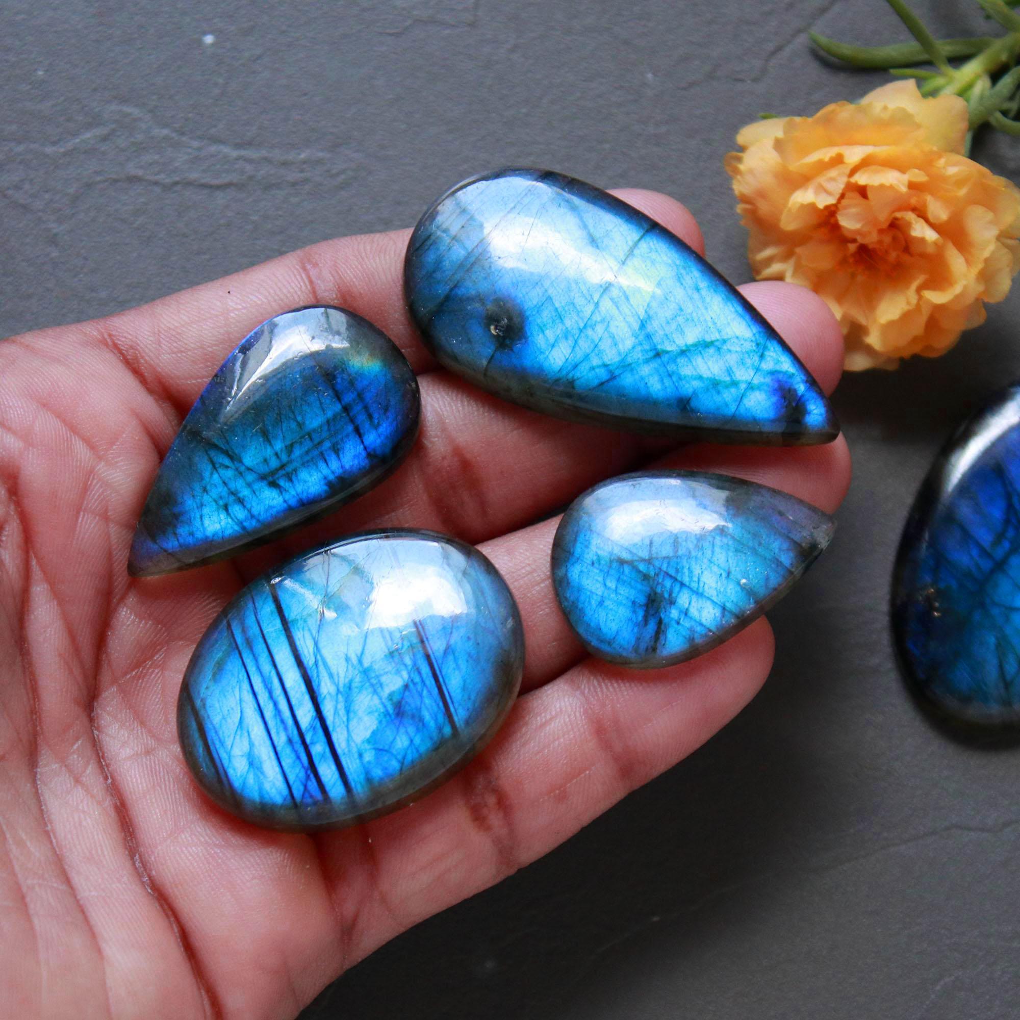 5Pcs 262Ct Natural Labradorite Mixed Shape Cabochon Loose Semi-Precious Multi Fire Crystal Gemstone Lot 46x22 27x19mm 16577