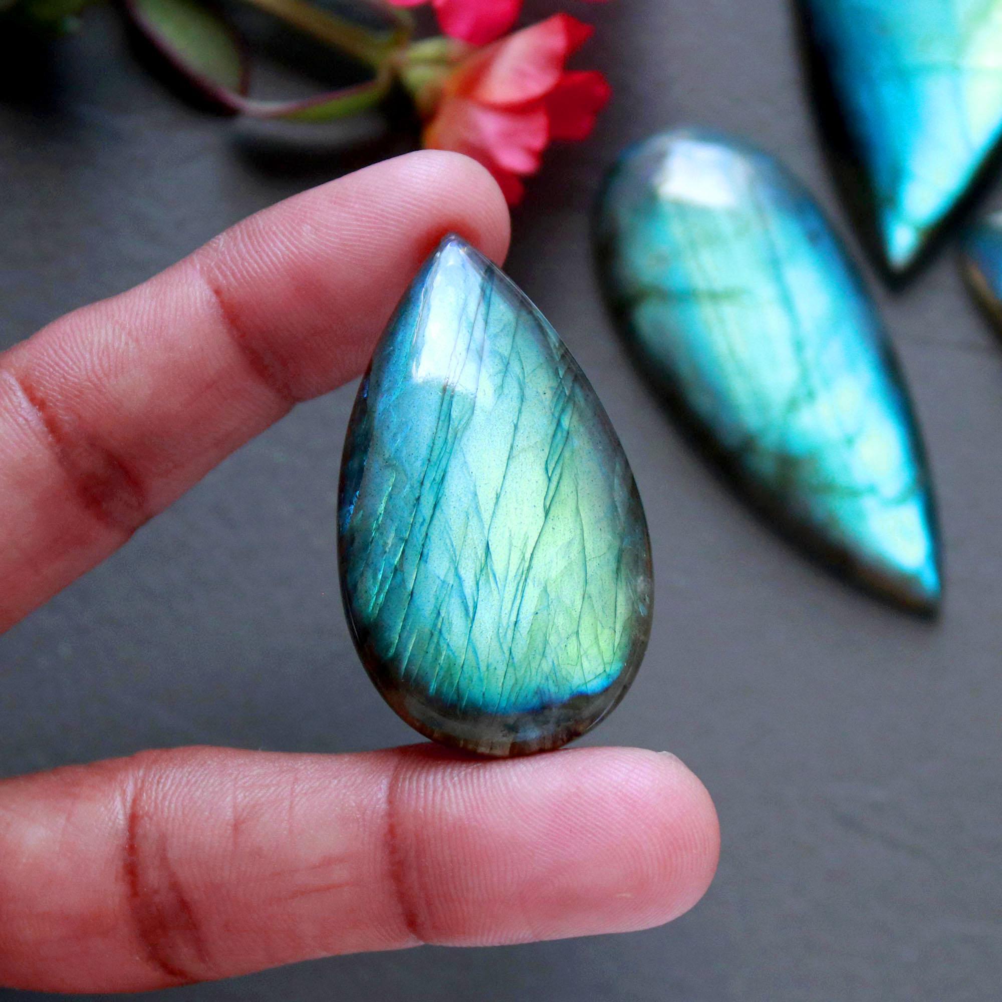 4Pcs 282Ct Natural Labradorite Mixed Shape Cabochon Loose Semi-Precious Multi Fire Crystal Gemstone Lot 60x30 38x24mm 16581