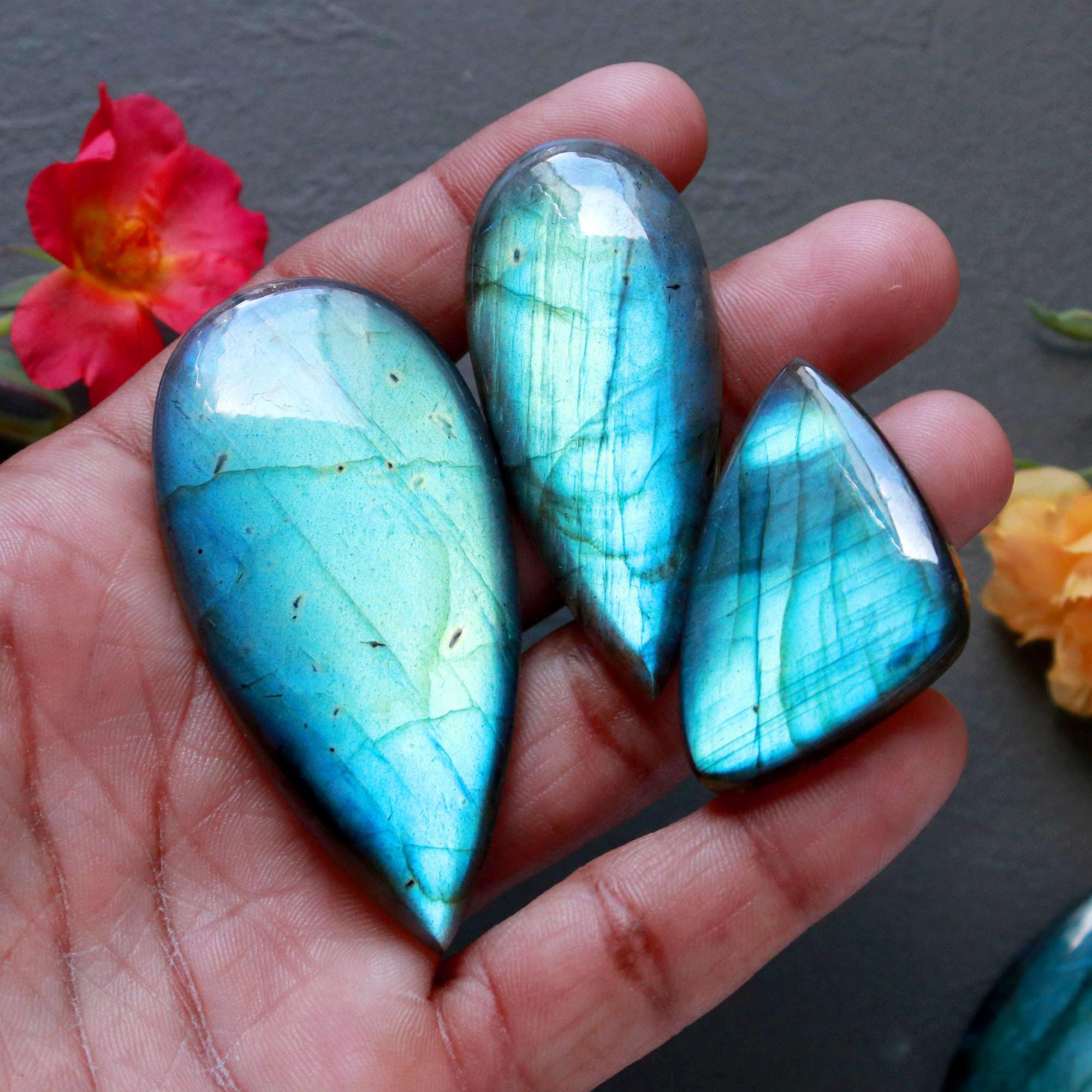 4Pcs 282Ct Natural Labradorite Mixed Shape Cabochon Loose Semi-Precious Multi Fire Crystal Gemstone Lot 60x30 38x24mm 16581