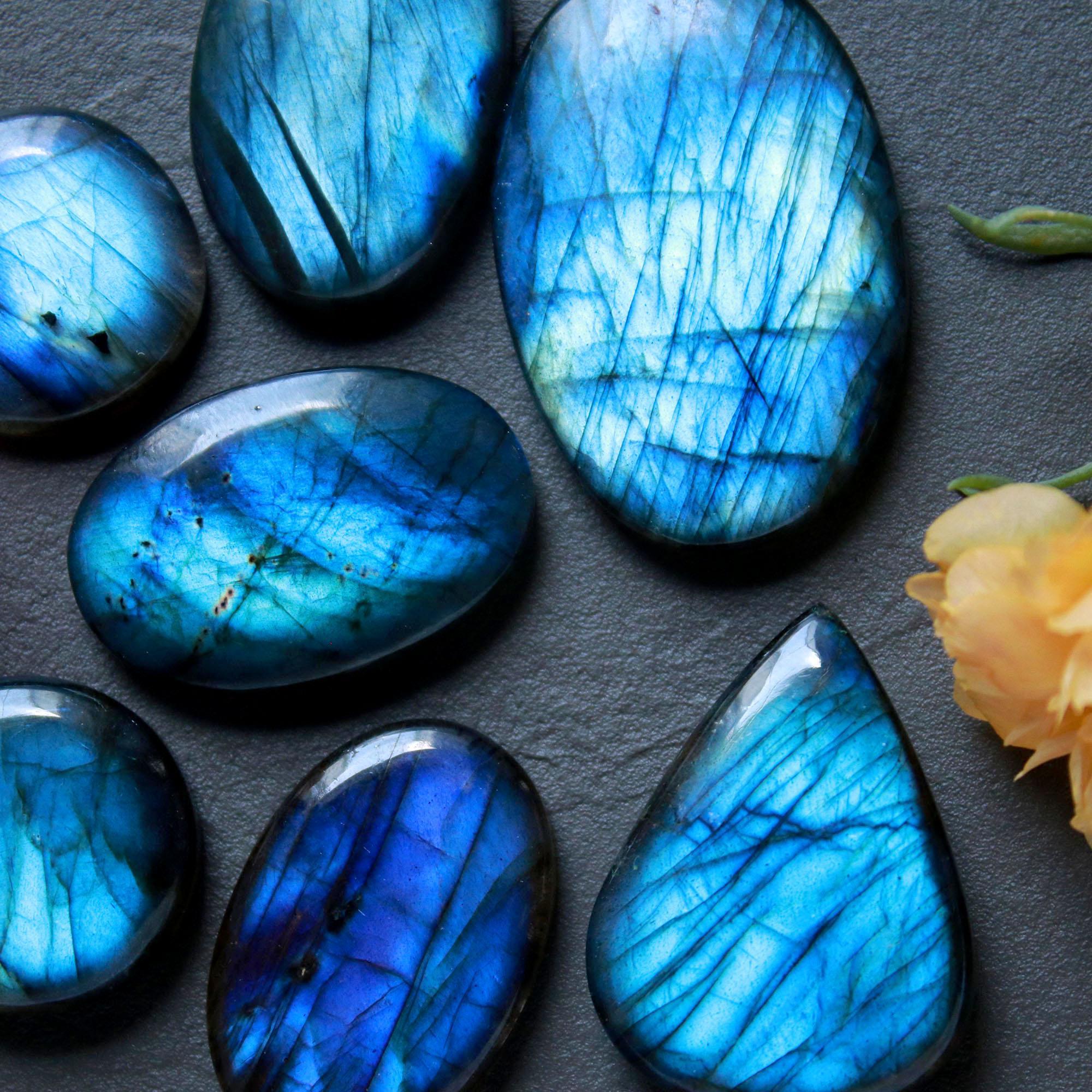 7Pcs 245Ct Natural Labradorite Mixed Shape Cabochon Loose Semi-Precious Multi Fire Crystal Gemstone Lot 38x24 20x20mm 16582