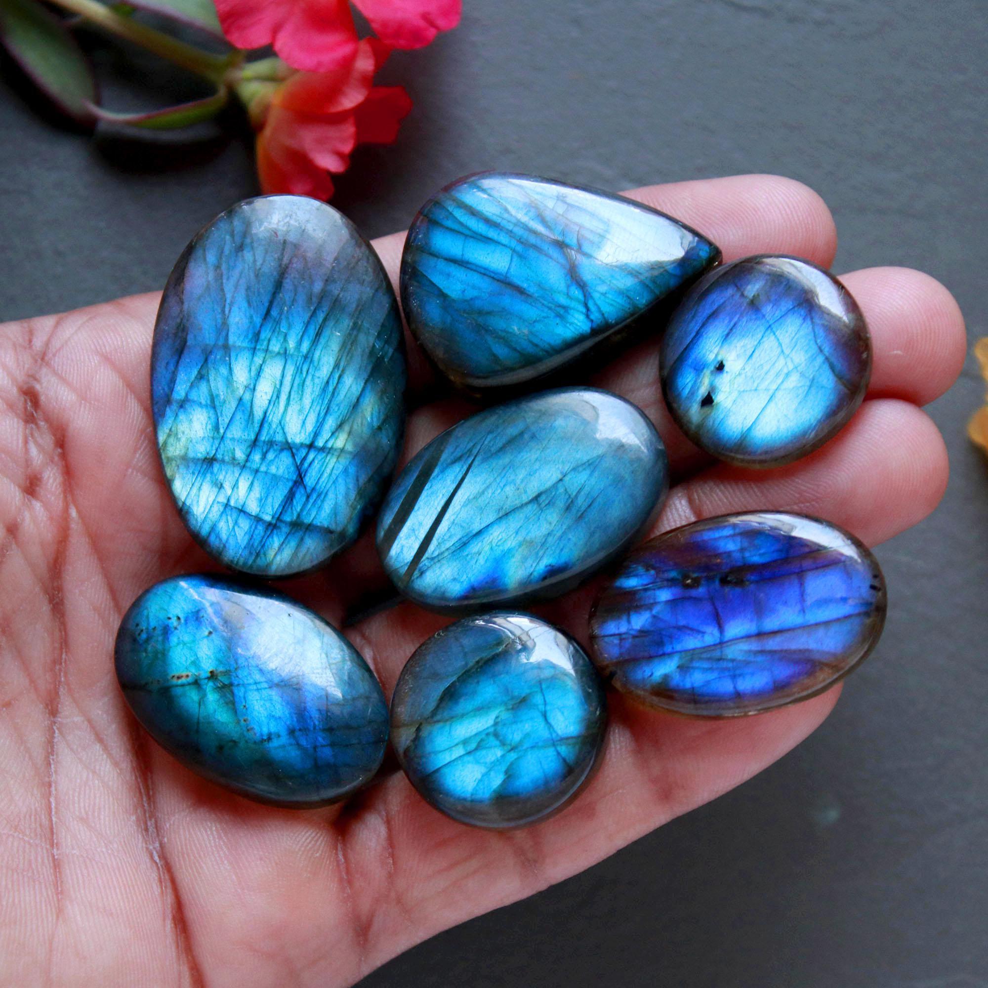 7Pcs 245Ct Natural Labradorite Mixed Shape Cabochon Loose Semi-Precious Multi Fire Crystal Gemstone Lot 38x24 20x20mm 16582