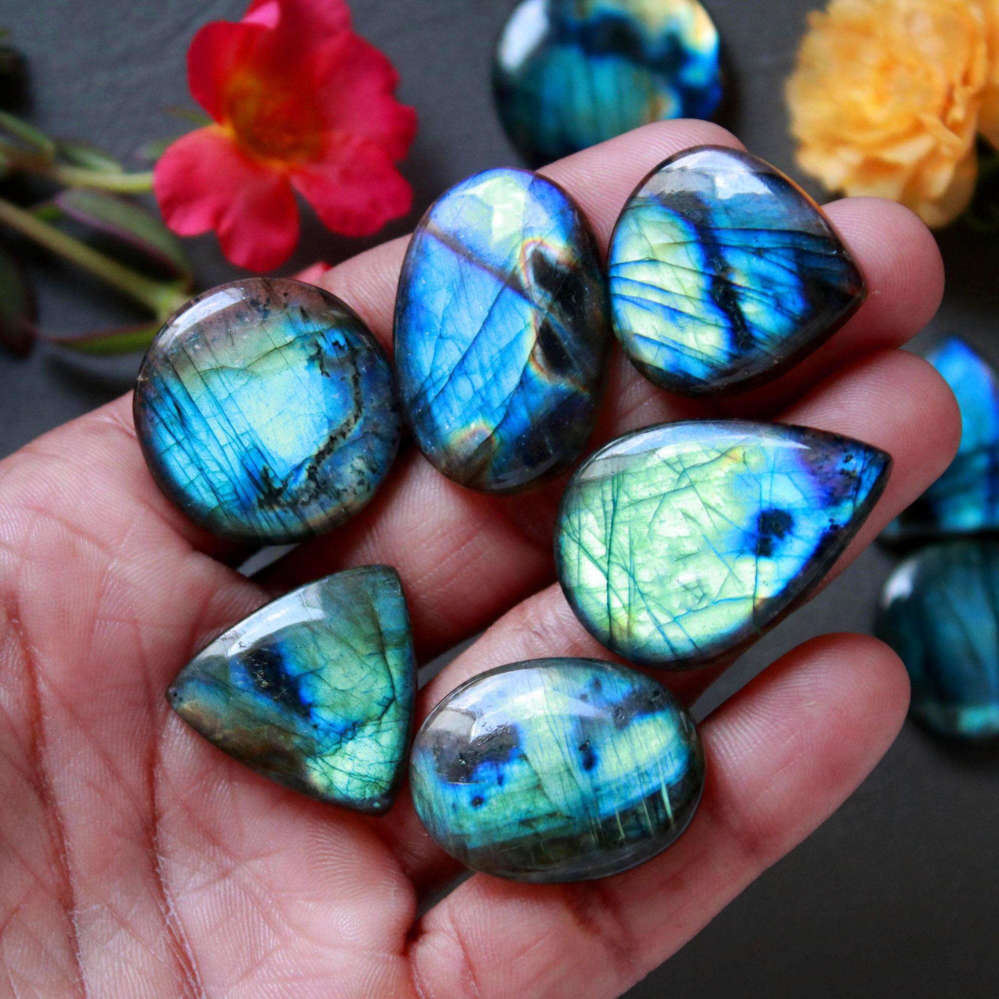 9Pcs 252Ct Natural Labradorite Mixed Shape Cabochon Loose Semi-Precious Multi Fire Crystal Gemstone Lot 30x20 24x24mm 16583