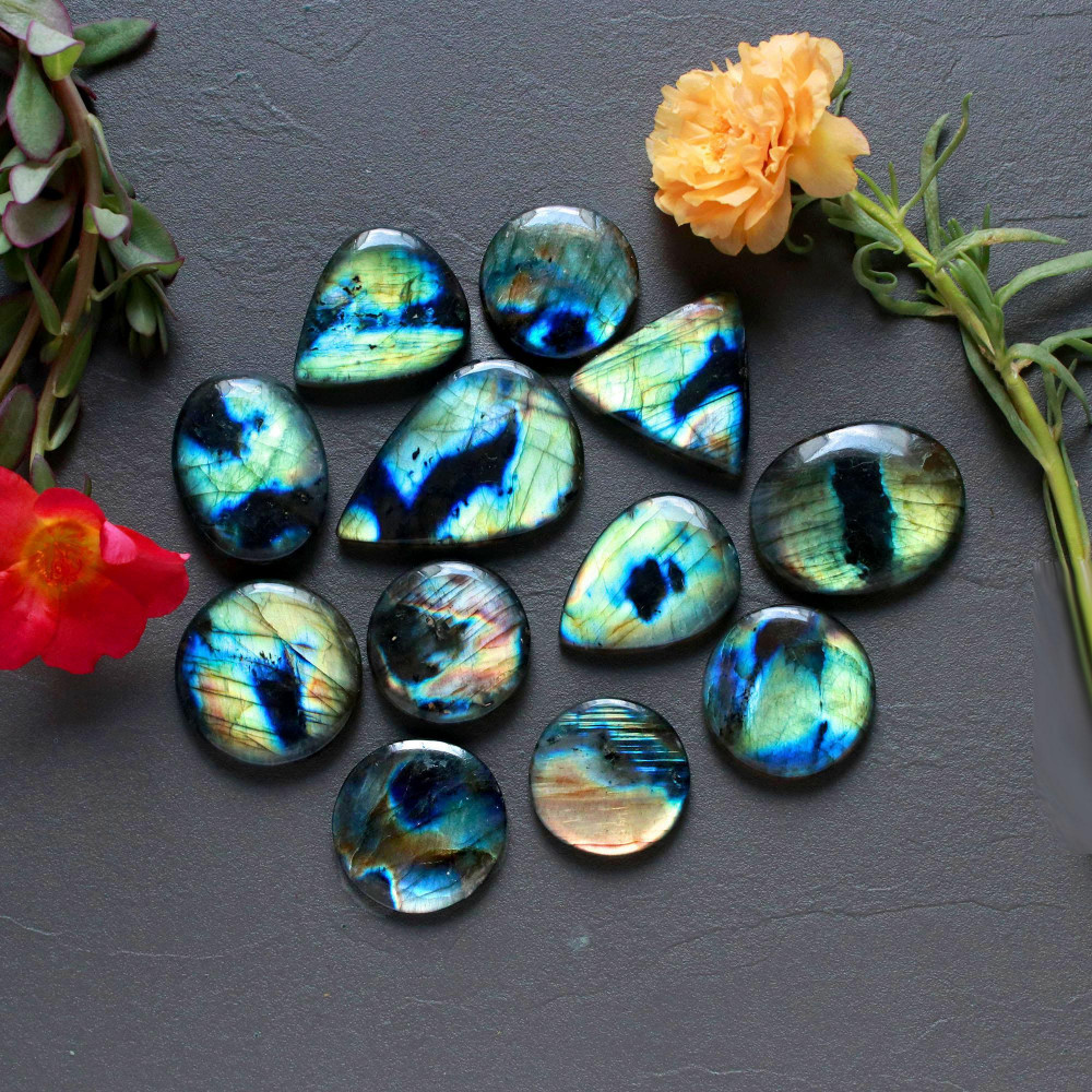 Image of 12Pcs 312Ct Natural Labradorite Mixed Shape Cabochon Loose Semi-Precious Multi Fire Crystal Gemstone Lot 35x24 20x20mm #16585