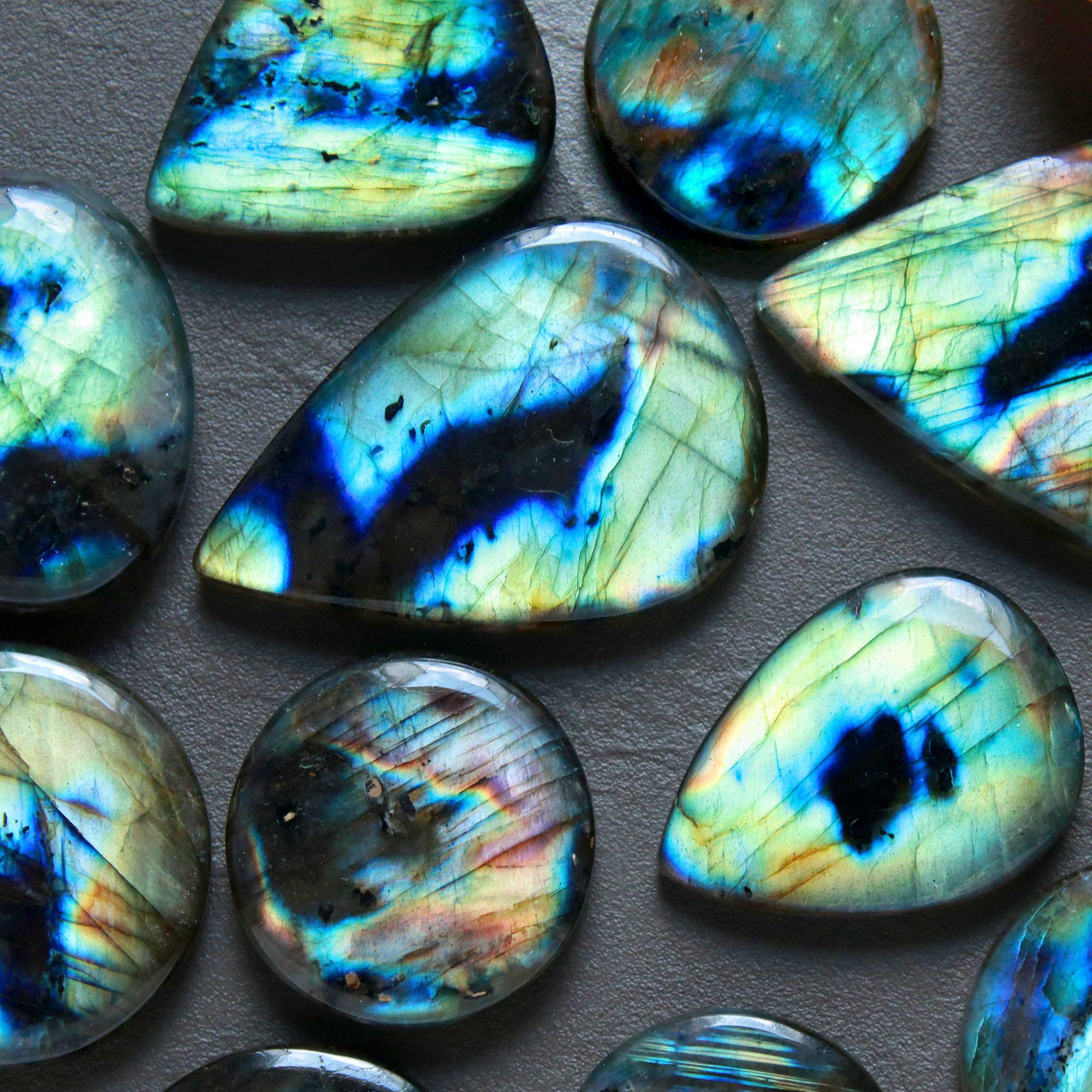 12Pcs 312Ct Natural Labradorite Mixed Shape Cabochon Loose Semi-Precious Multi Fire Crystal Gemstone Lot 35x24 20x20mm 16585