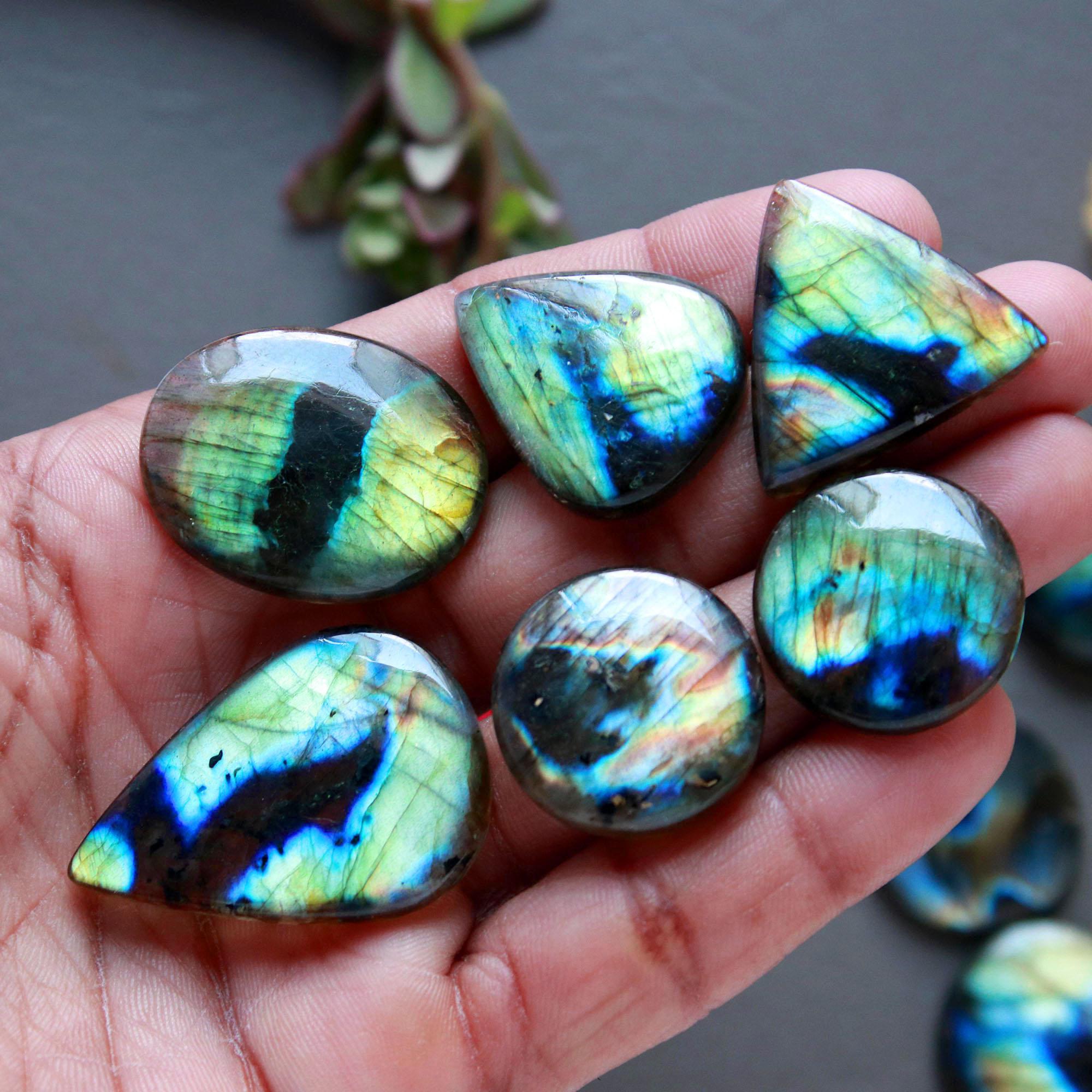 12Pcs 312Ct Natural Labradorite Mixed Shape Cabochon Loose Semi-Precious Multi Fire Crystal Gemstone Lot 35x24 20x20mm 16585