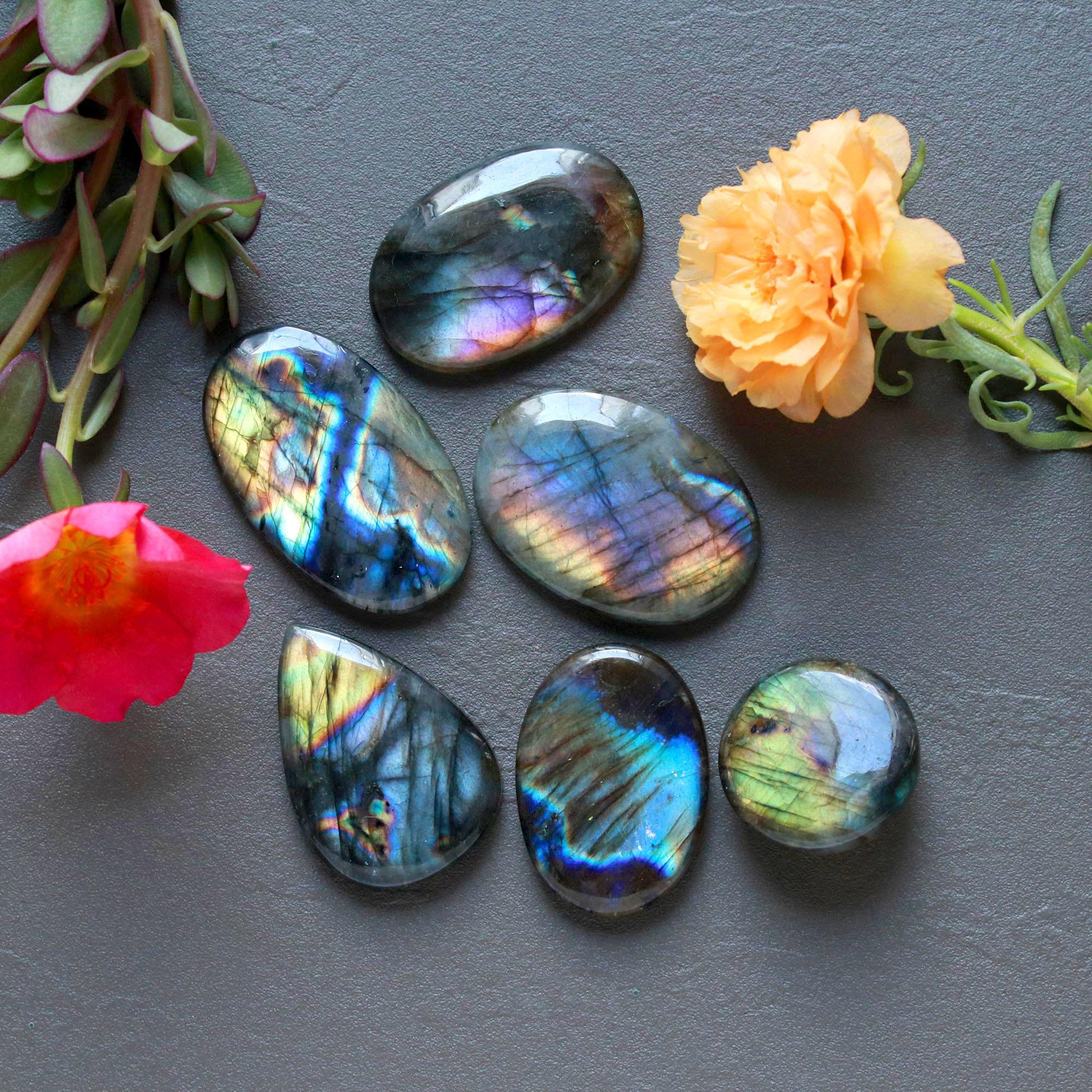 6Pcs 165Ct Natural Labradorite Mixed Shape Cabochon Loose Semi-Precious Multi Fire Crystal Gemstone Lot 34x20 20x20mm 16586