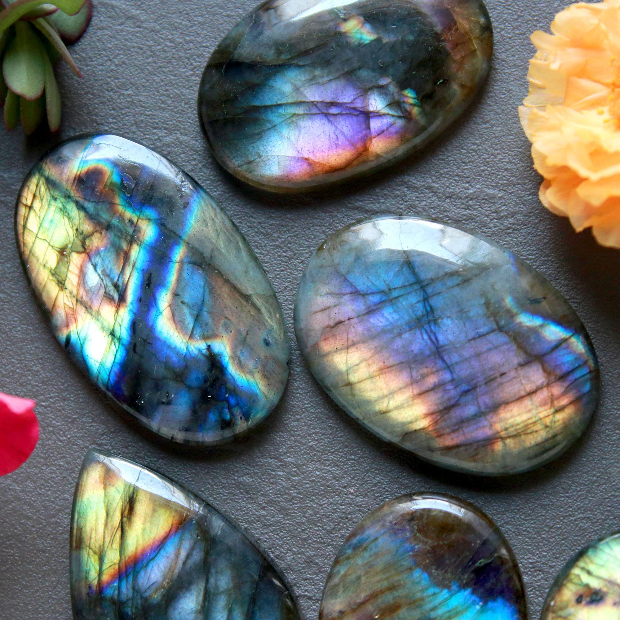 6Pcs 165Ct Natural Labradorite Mixed Shape Cabochon Loose Semi-Precious Multi Fire Crystal Gemstone Lot 34x20 20x20mm 16586