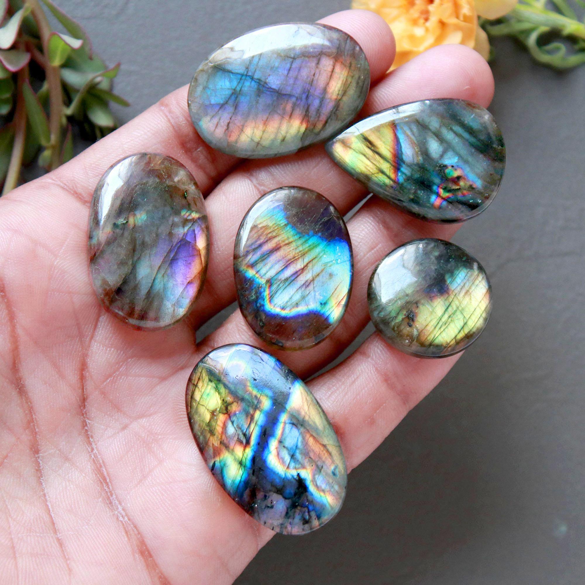 6Pcs 165Ct Natural Labradorite Mixed Shape Cabochon Loose Semi-Precious Multi Fire Crystal Gemstone Lot 34x20 20x20mm 16586