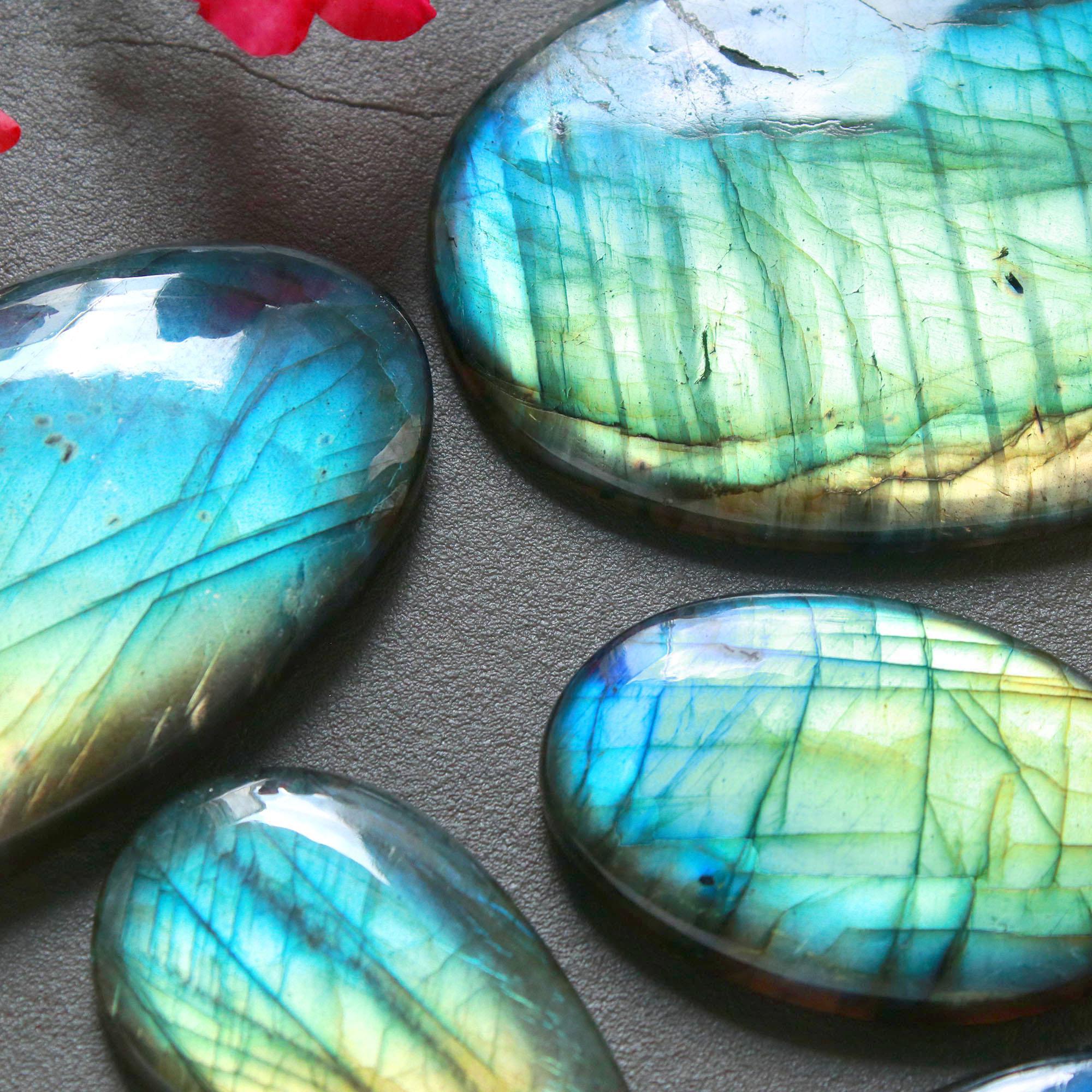 6Pcs 482Ct Natural Labradorite Mixed Shape Cabochon Loose Semi-Precious Multi Fire Crystal Gemstone Lot 60x36 36x23mm 16588