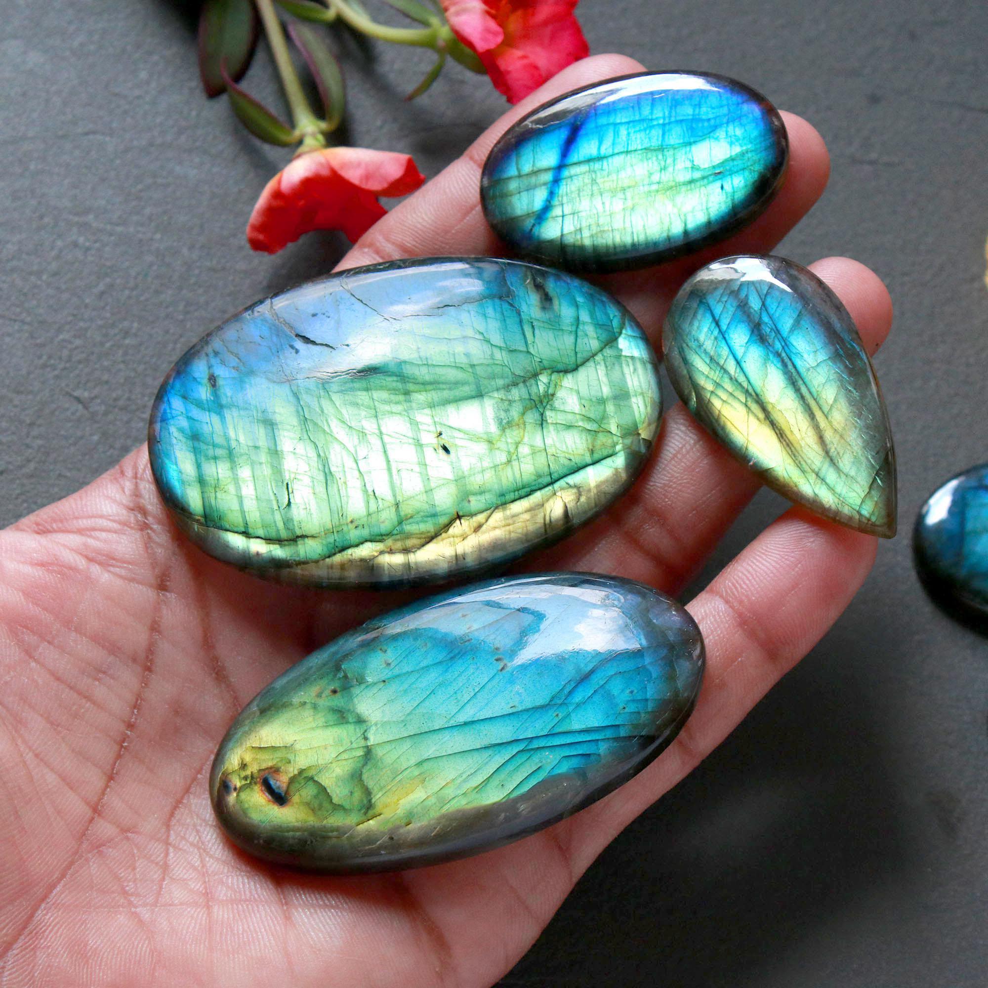 6Pcs 482Ct Natural Labradorite Mixed Shape Cabochon Loose Semi-Precious Multi Fire Crystal Gemstone Lot 60x36 36x23mm 16588
