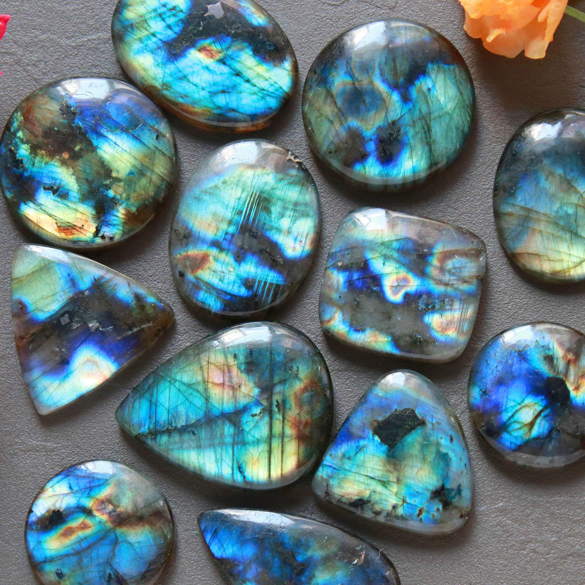 12Pcs 307Ct Natural Labradorite Mixed Shape Cabochon Loose Semi-Precious Multi Fire Crystal Gemstone Lot 30x24 21x24mm 16592