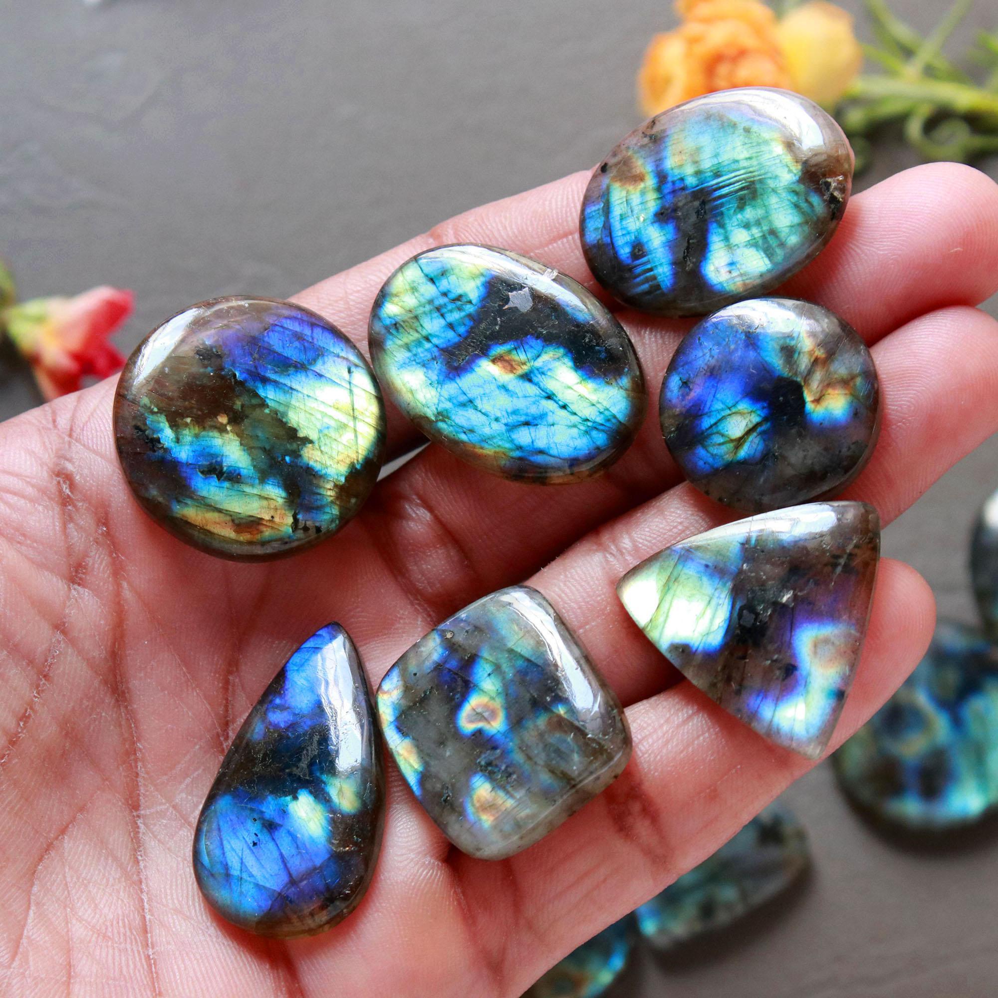 12Pcs 307Ct Natural Labradorite Mixed Shape Cabochon Loose Semi-Precious Multi Fire Crystal Gemstone Lot 30x24 21x24mm 16592