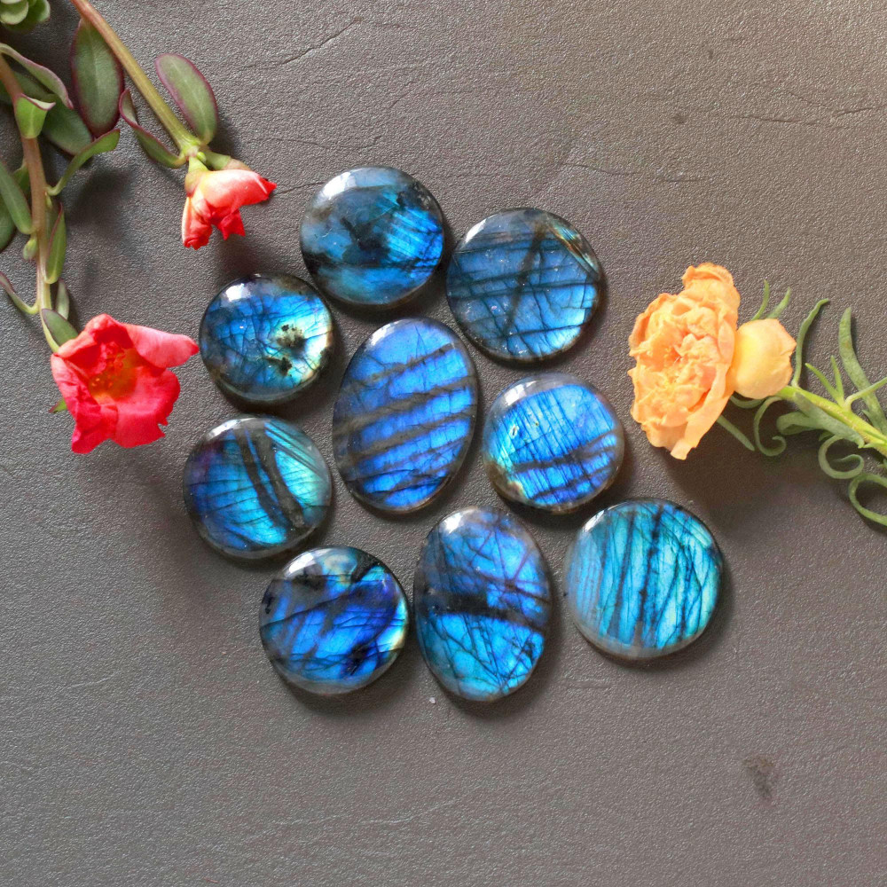 Image of 9Pcs 196Ct Natural Labradorite Cabochon Loose Handmade Jewelry Making Wholesale Gemstone Lot 30x20 20x20mm #16593