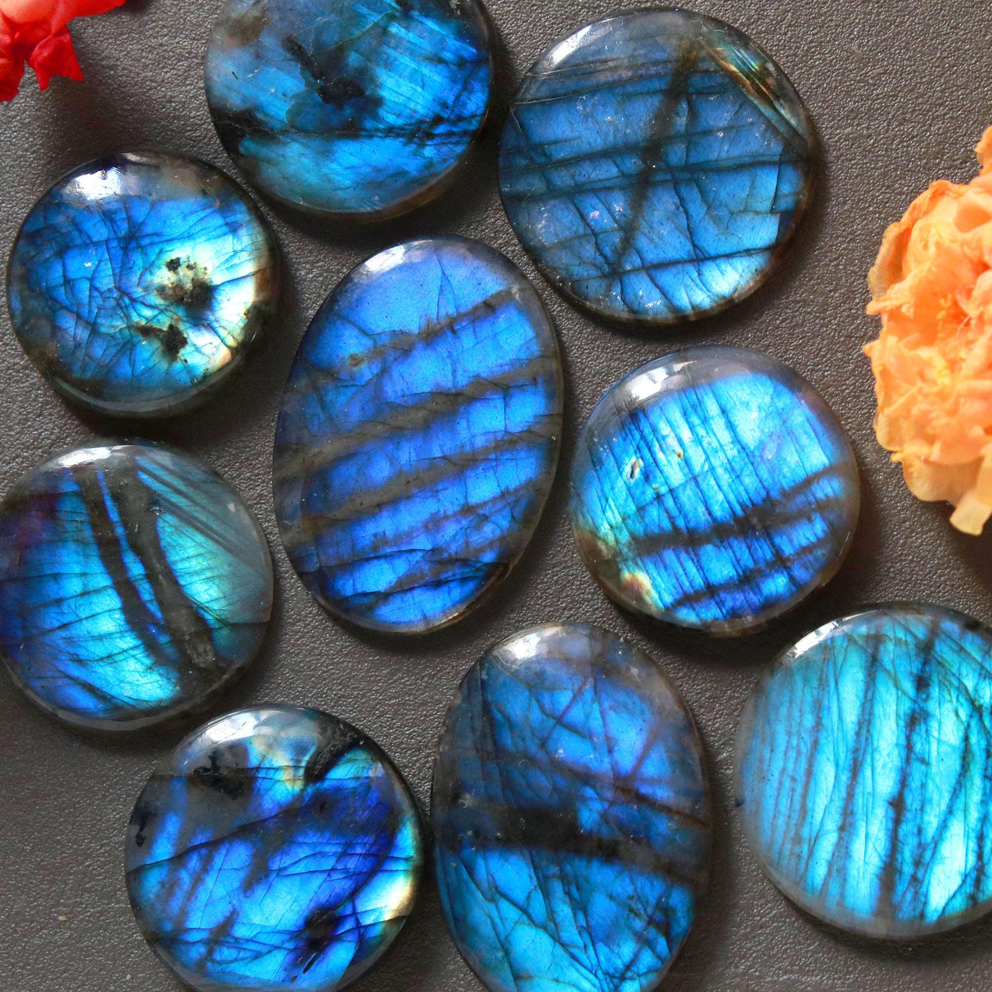 9Pcs 196Ct Natural Labradorite Cabochon Loose Handmade Jewelry Making Wholesale Gemstone Lot 30x20 20x20mm 16593