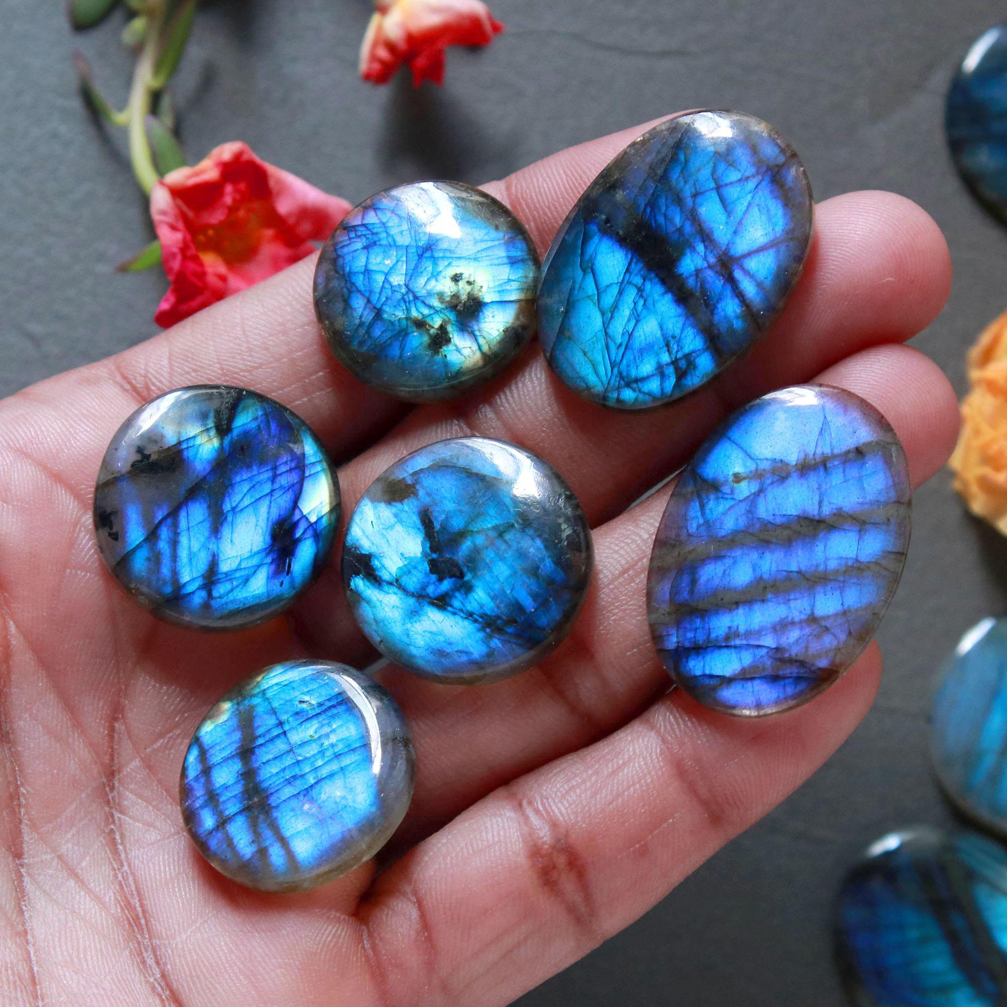 9Pcs 196Ct Natural Labradorite Cabochon Loose Handmade Jewelry Making Wholesale Gemstone Lot 30x20 20x20mm 16593