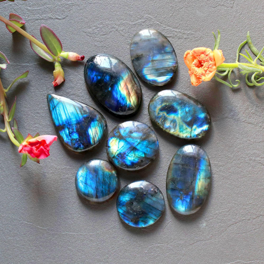 Image of 8Pcs 258Ct Natural Labradorite Cabochon Loose Handmade Jewelry Making Wholesale Gemstone Lot 33x20 19x19mm #16599